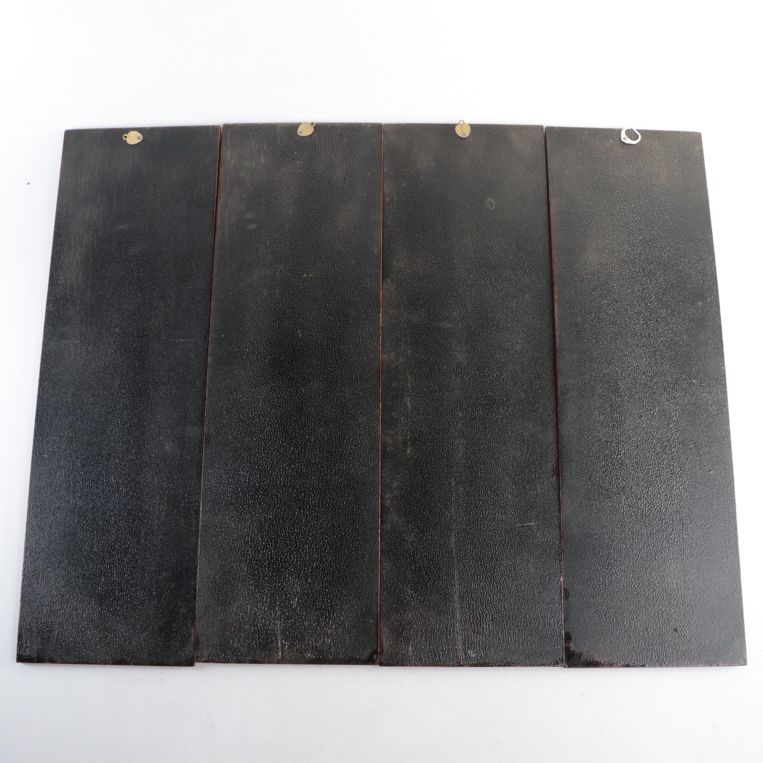 East Asian Red Lacquered Wood and Metal Hanging Panels