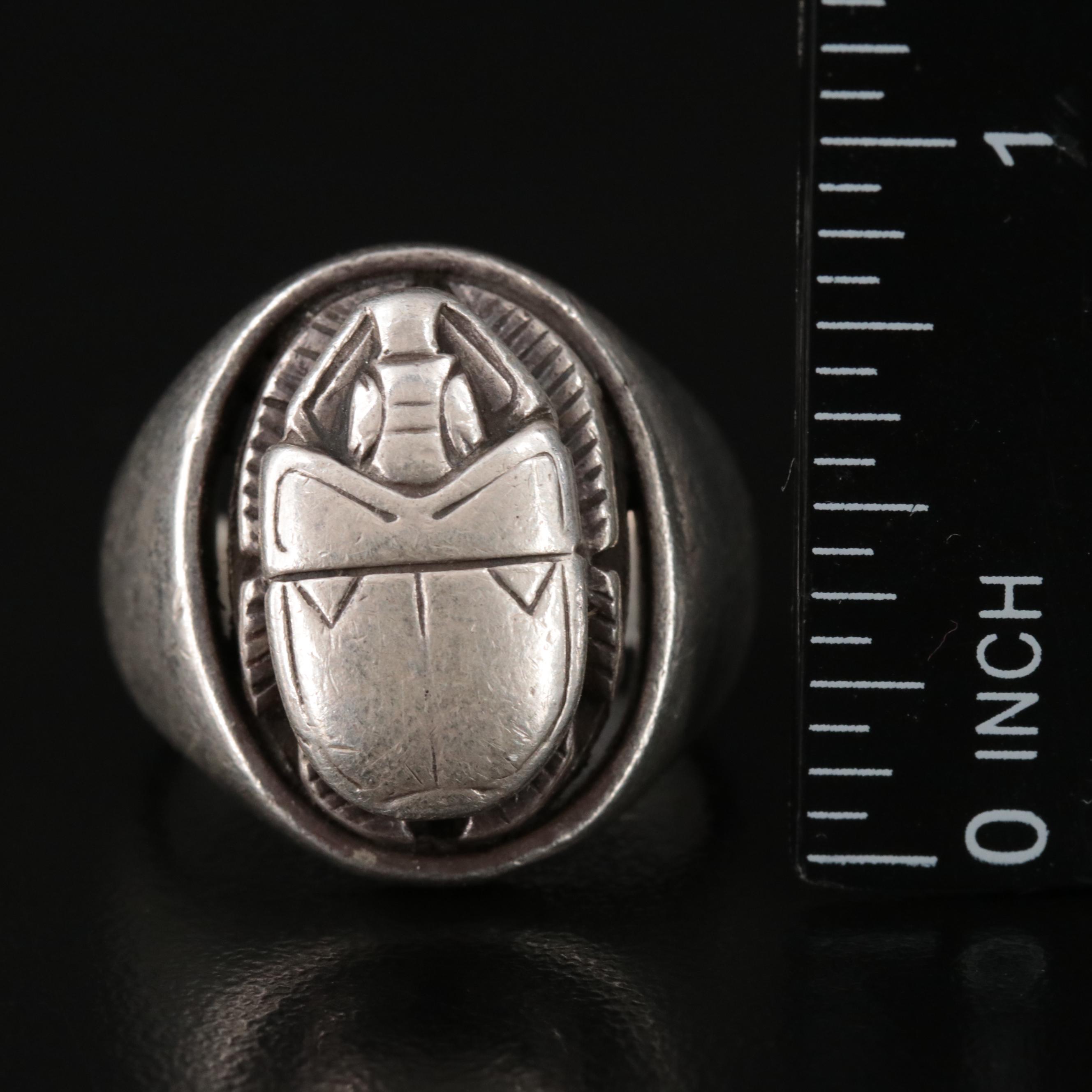 1940s Allan Adler Sterling Scarab Cufflinks and Ring