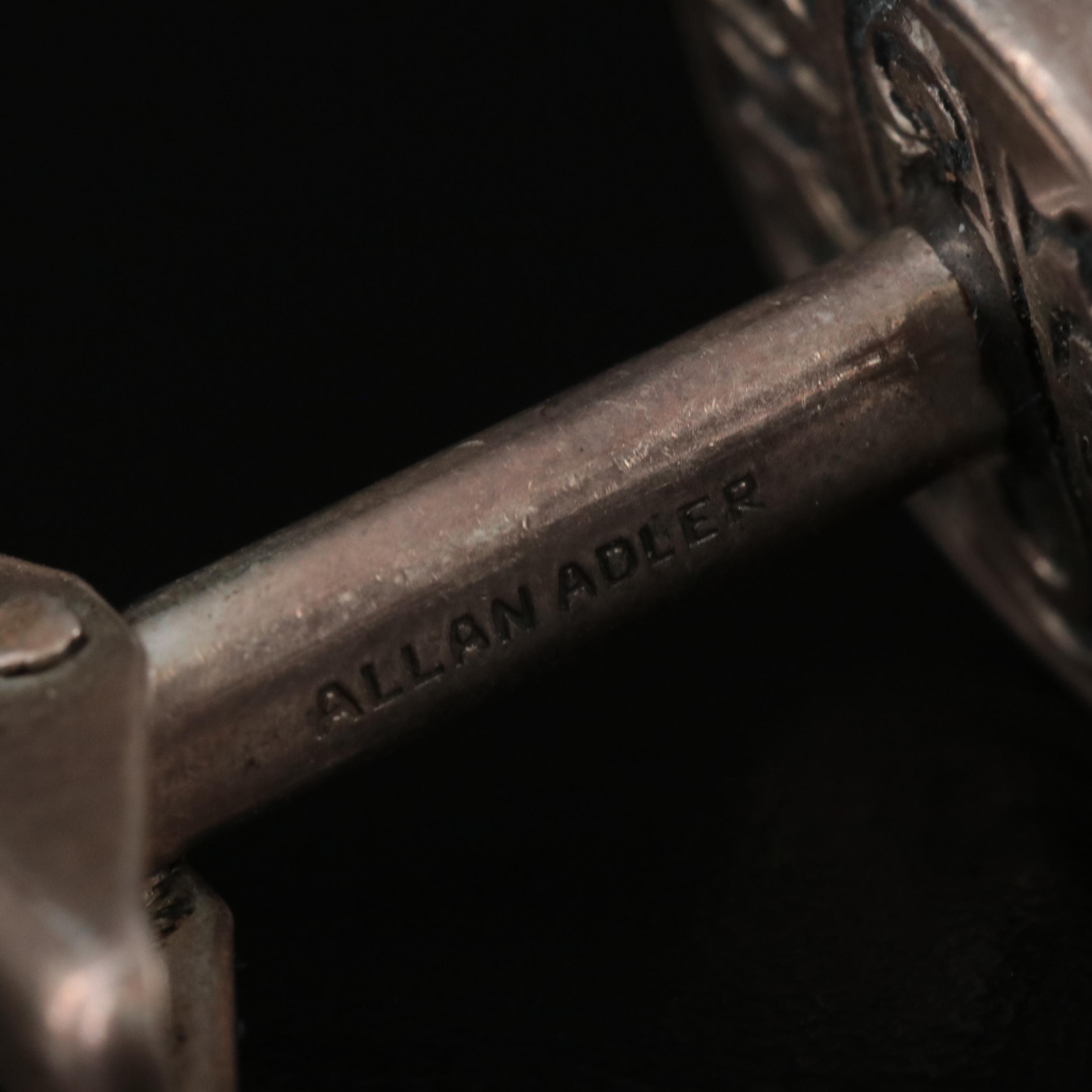 1940s Allan Adler Sterling Scarab Cufflinks and Ring
