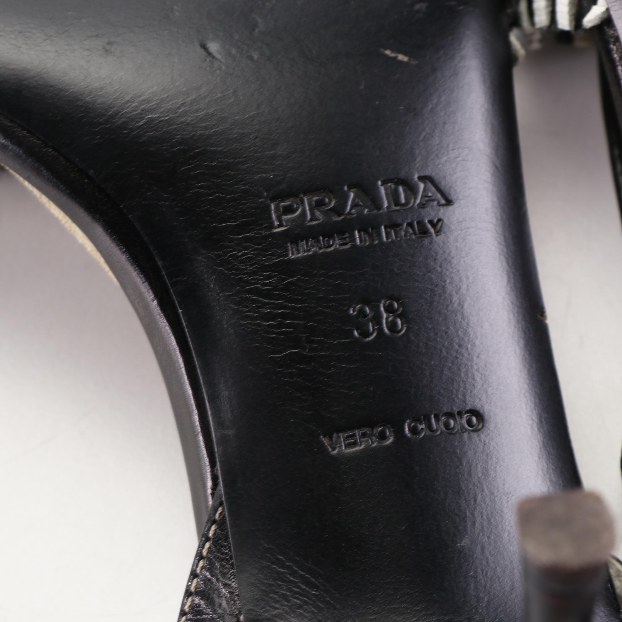 Prada Slingback Sandals in Black/White Woven Leather