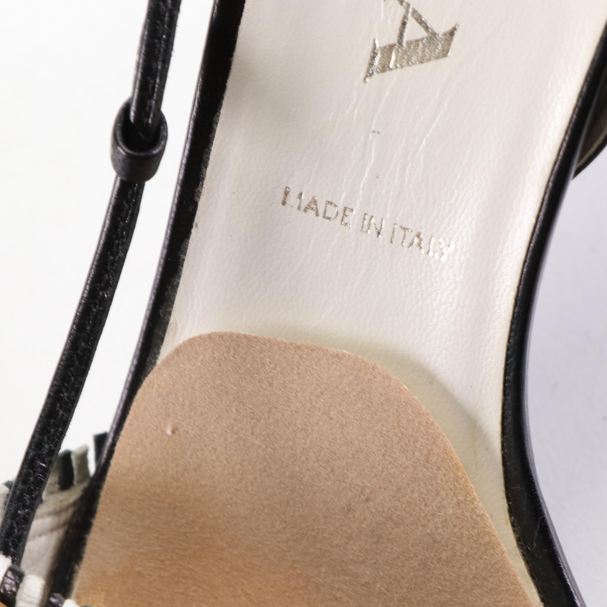 Prada Slingback Sandals in Black/White Woven Leather