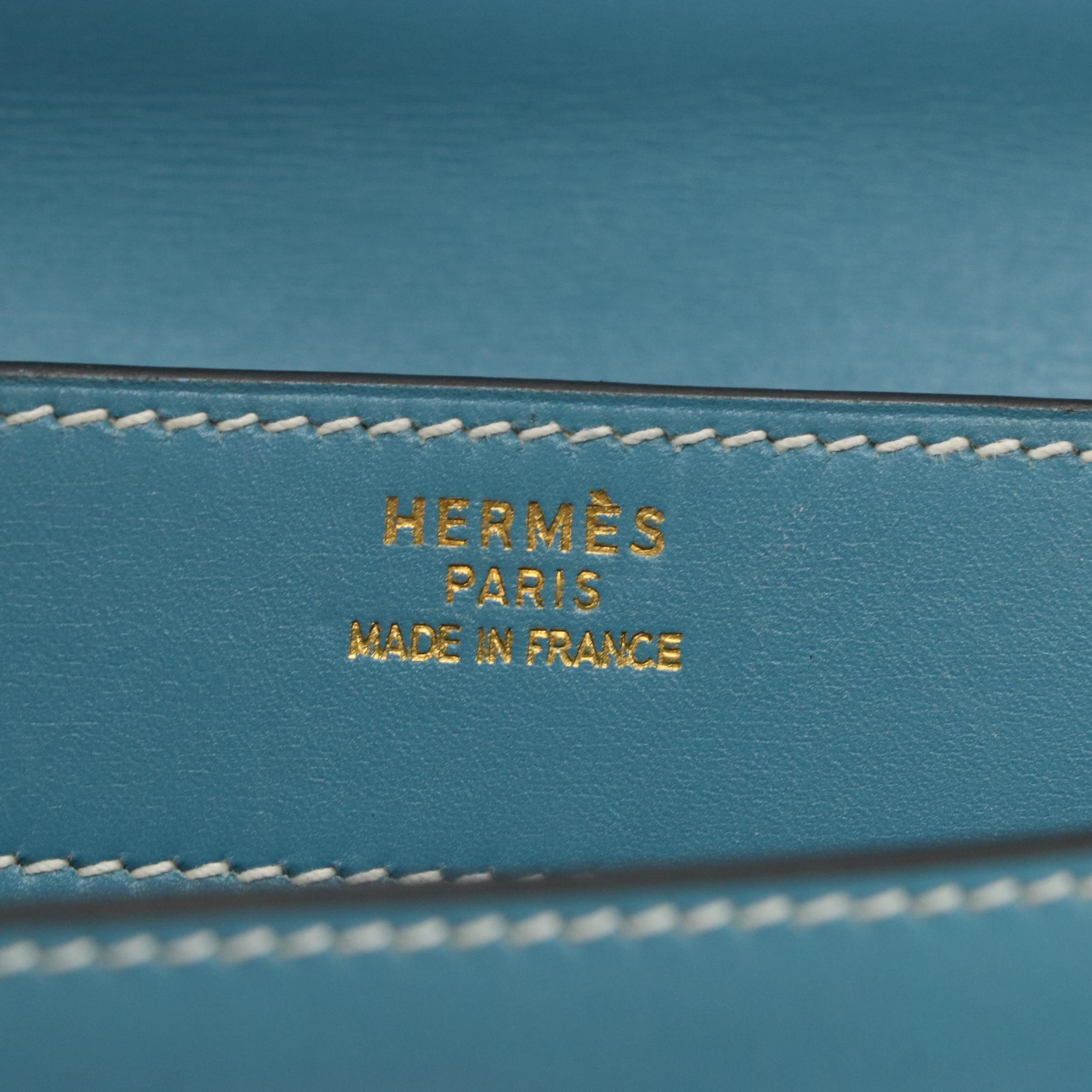 Hermès Kelly Depeches 38 Briefcase in Blue Jean Gulliver Leather