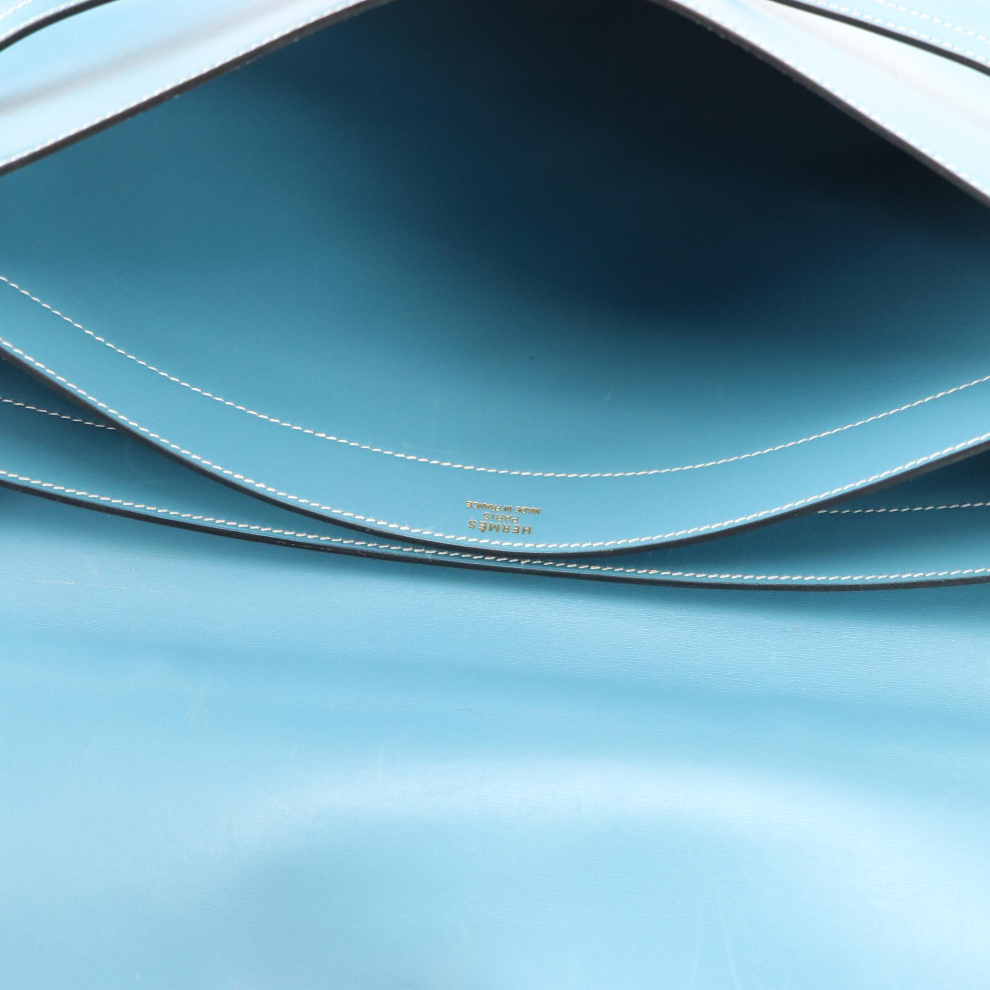 Hermès Kelly Depeches 38 Briefcase in Blue Jean Gulliver Leather