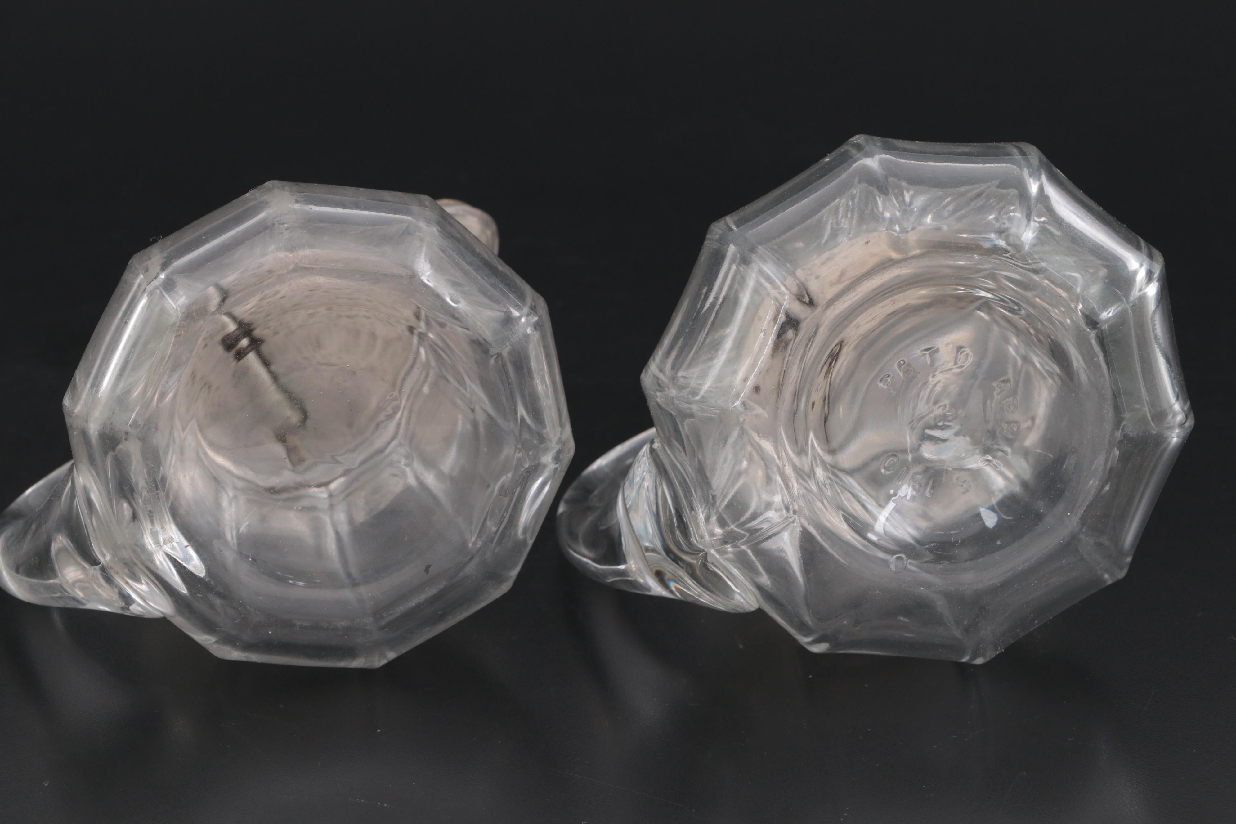 Heisey "Colonial Clear" and "Clear" Glass Syrup Pitchers with Sanitary Lids