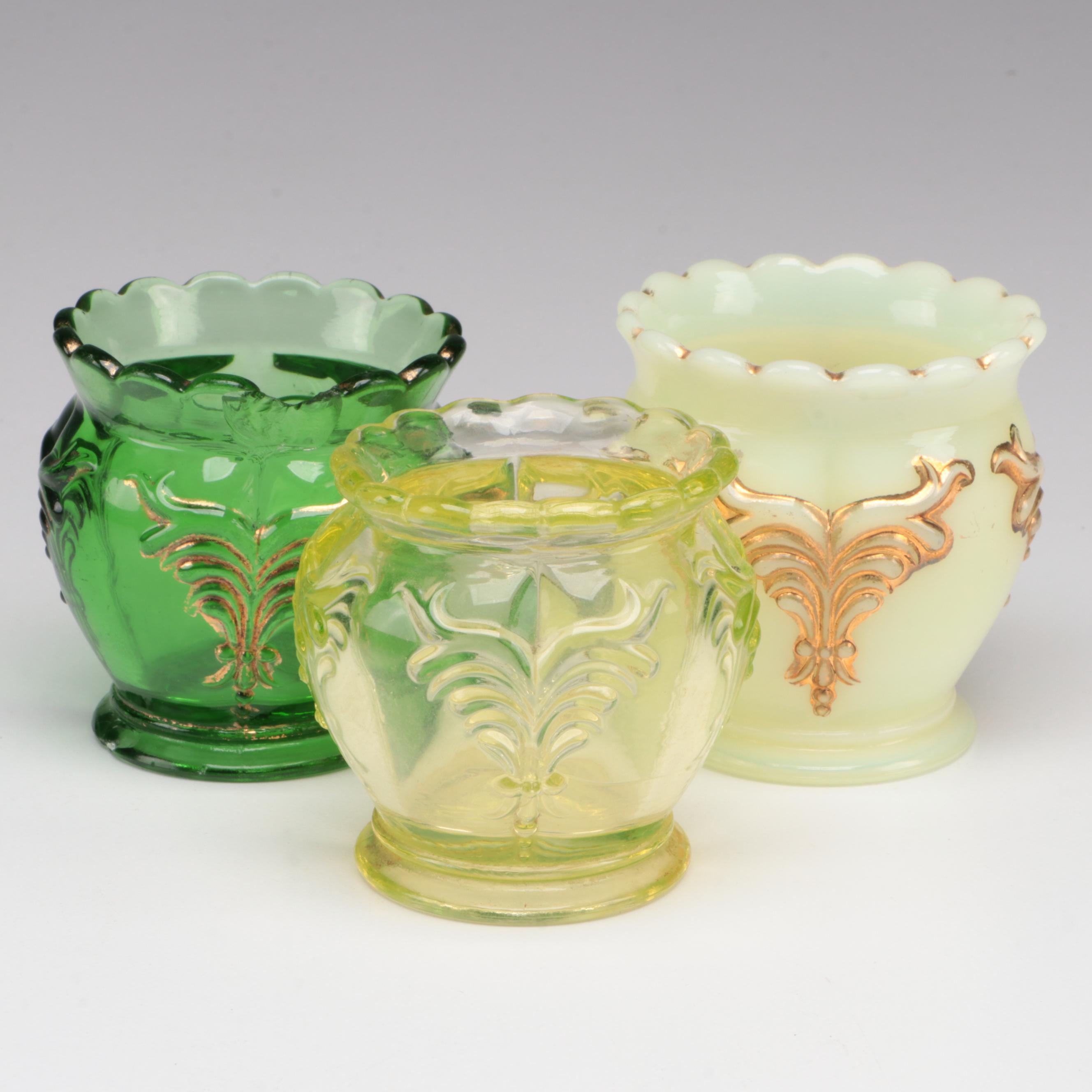 Heisey Custard Glass and Other "Scrolled Wing" Toothpick Holders