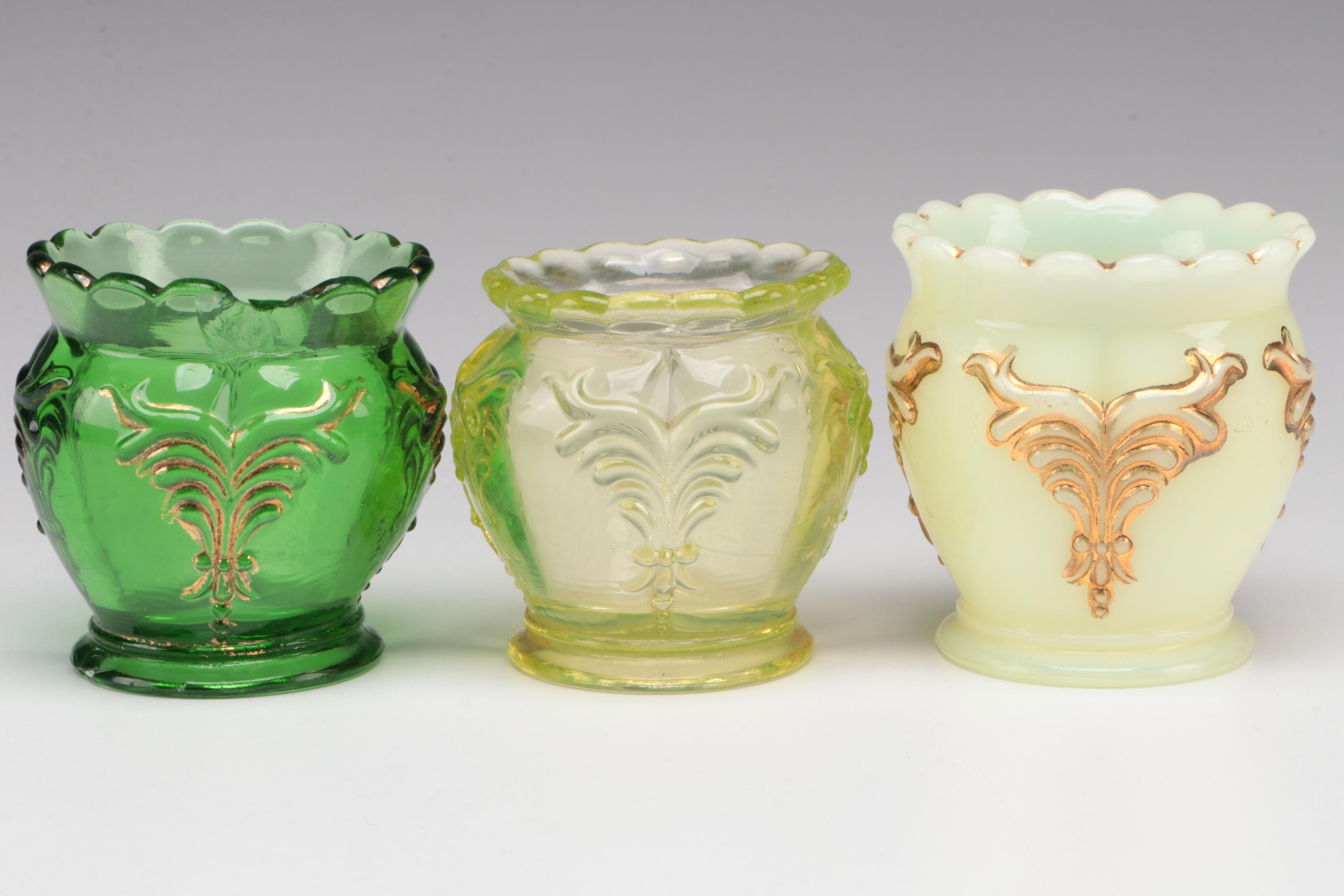 Heisey Custard Glass and Other "Scrolled Wing" Toothpick Holders