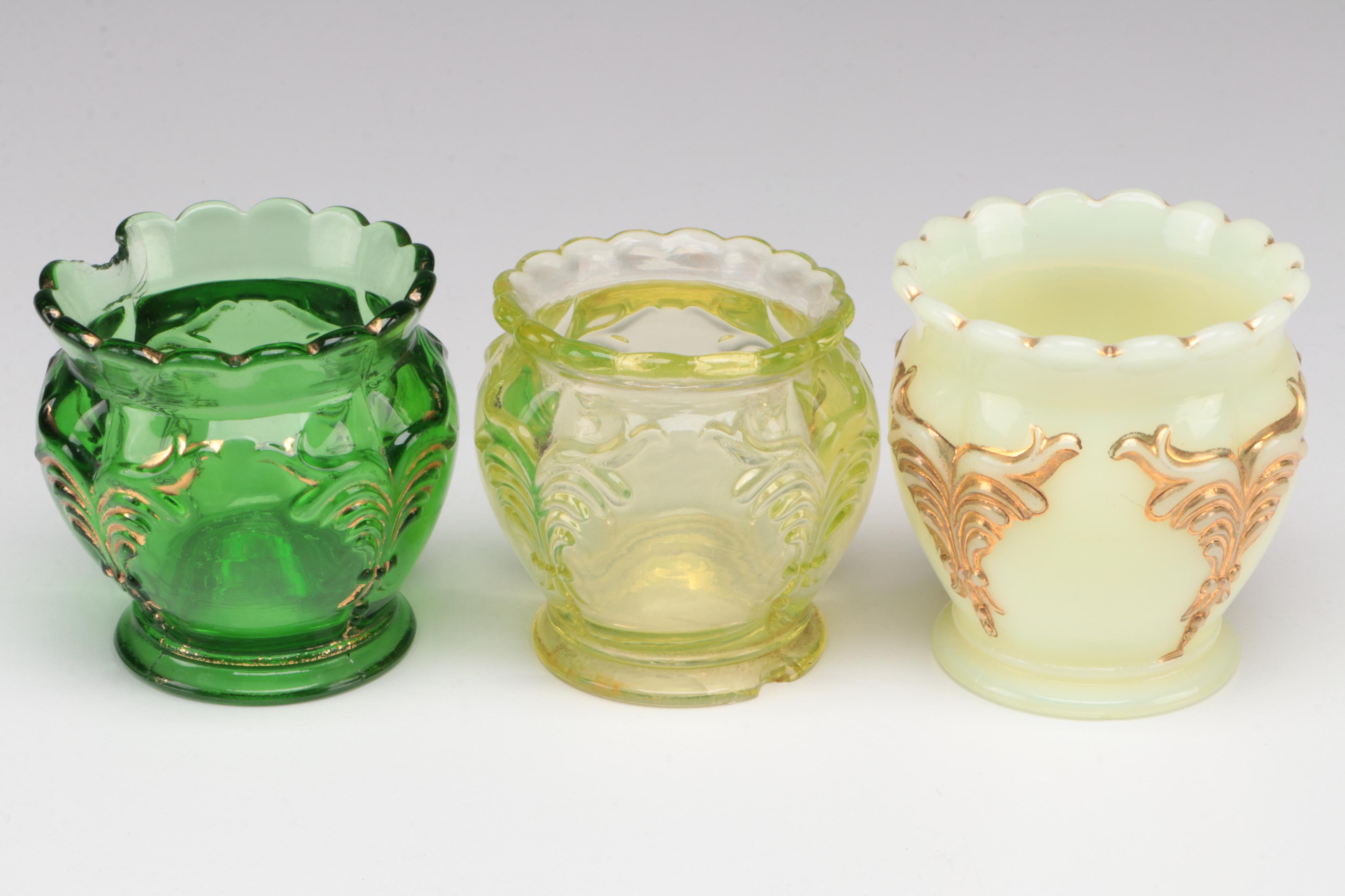 Heisey Custard Glass and Other "Scrolled Wing" Toothpick Holders