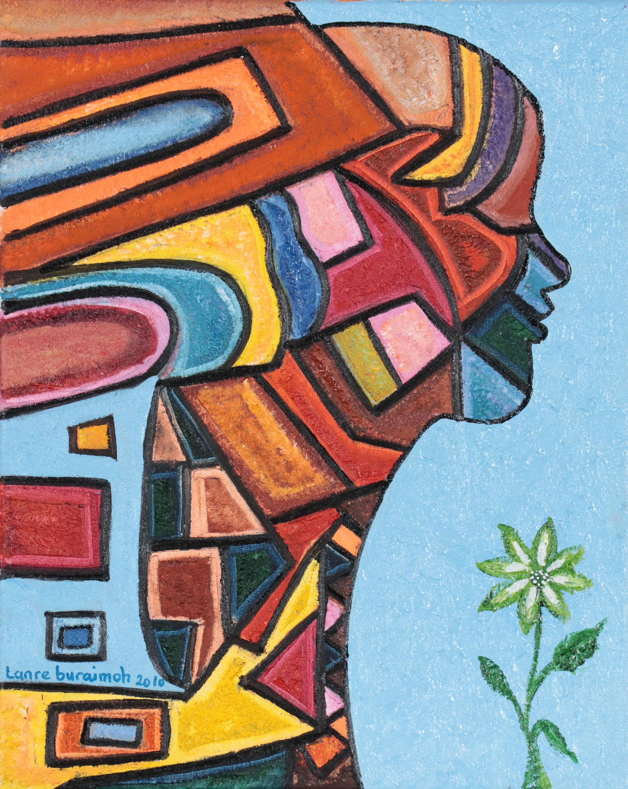 Lanre Buraimoh Abstract Figurative Acrylic Painting "Fearless," 2010