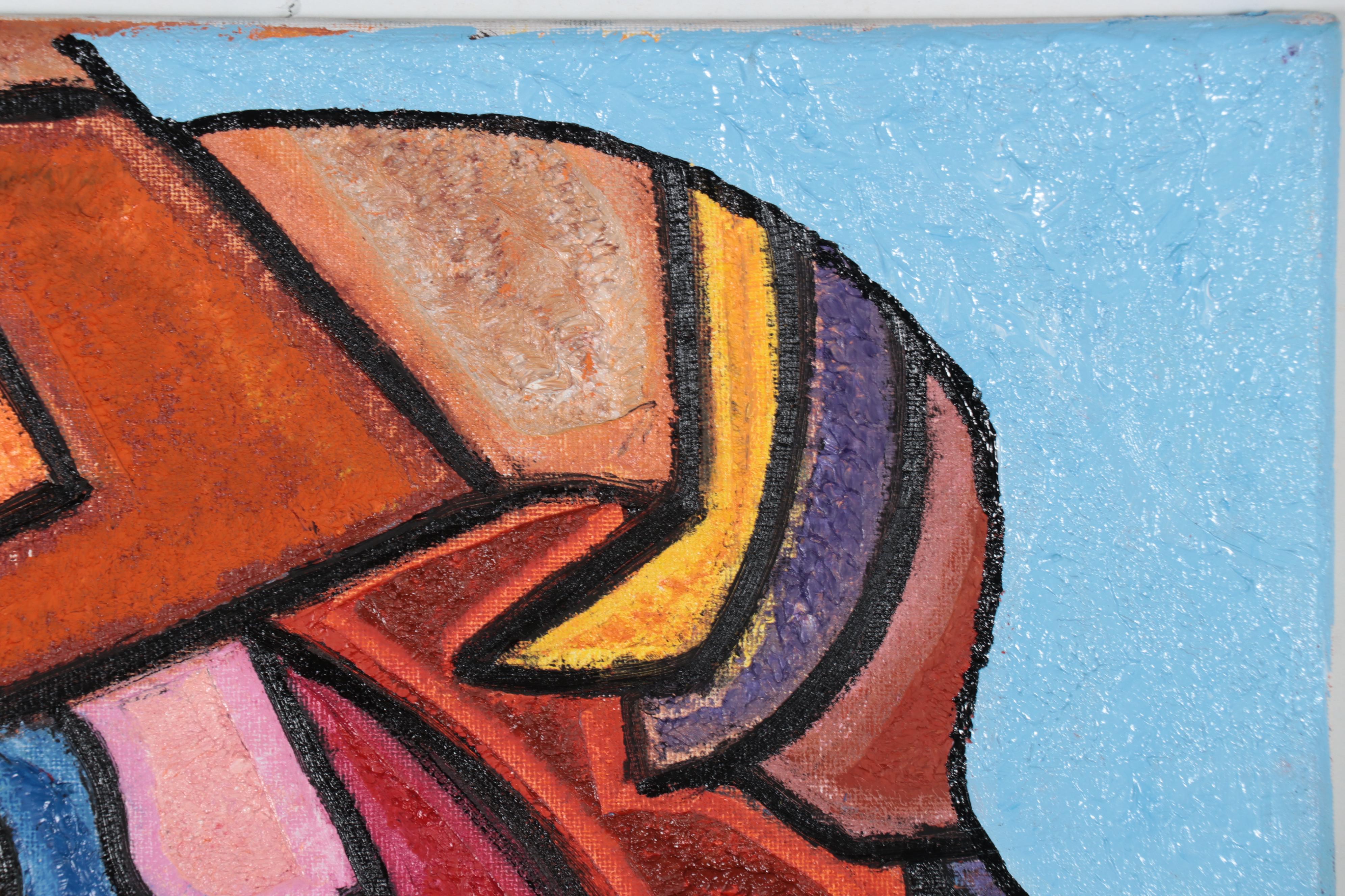 Lanre Buraimoh Abstract Figurative Acrylic Painting "Fearless," 2010