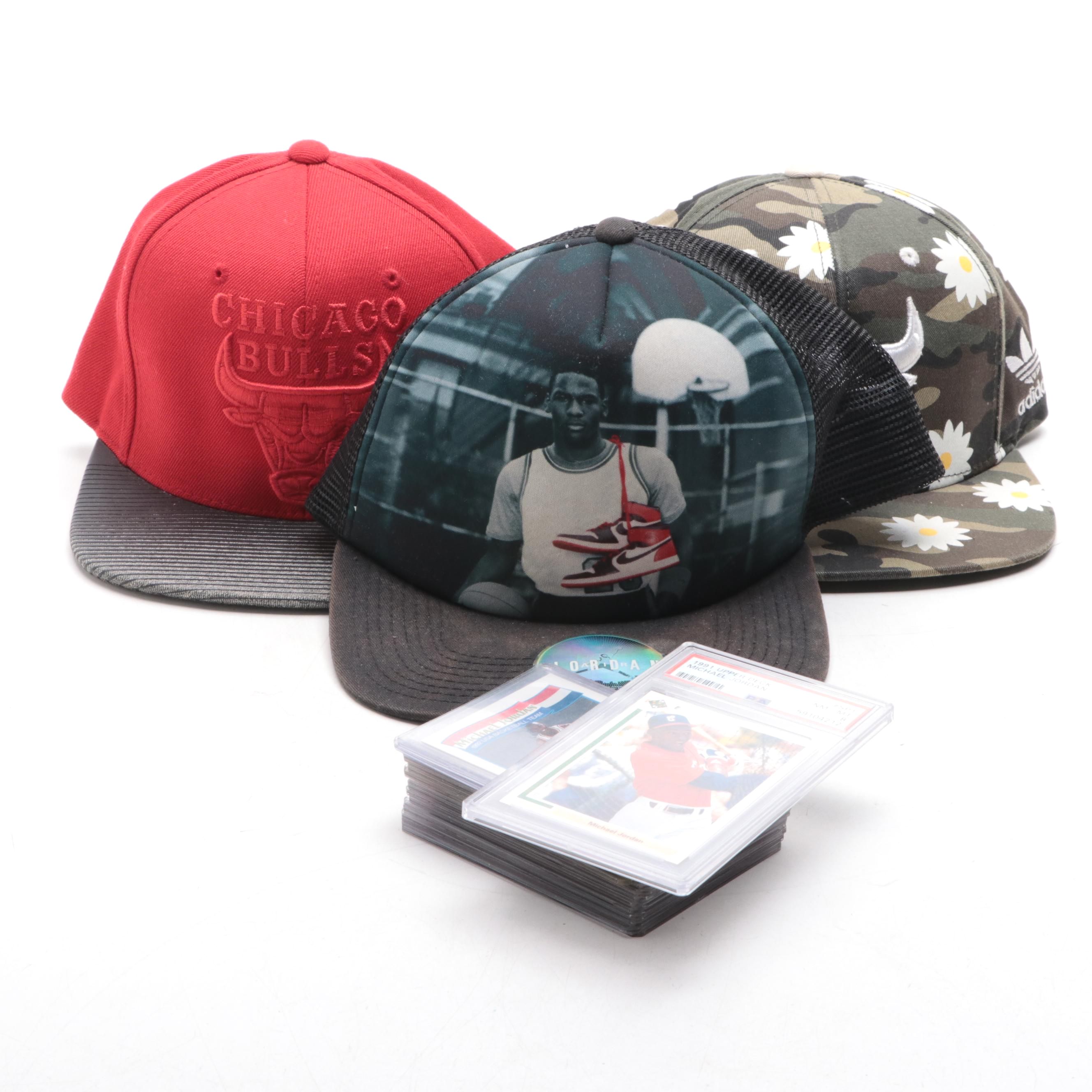 1991 Upper Deck Graded PSA with More Michael Jordan Cards and Bulls Hats