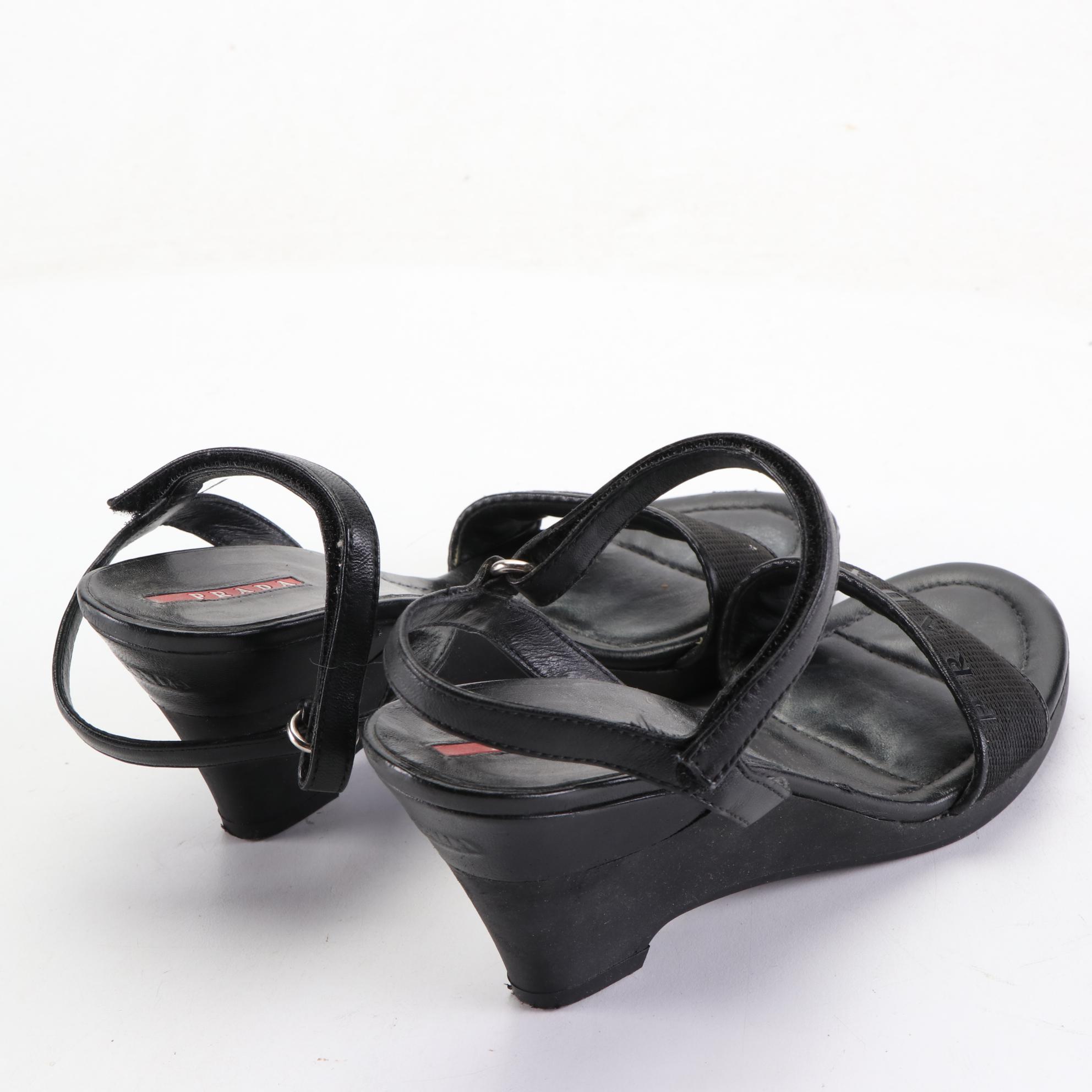 Prada Linea Rossa Wedges in Patent Leather and Nylon