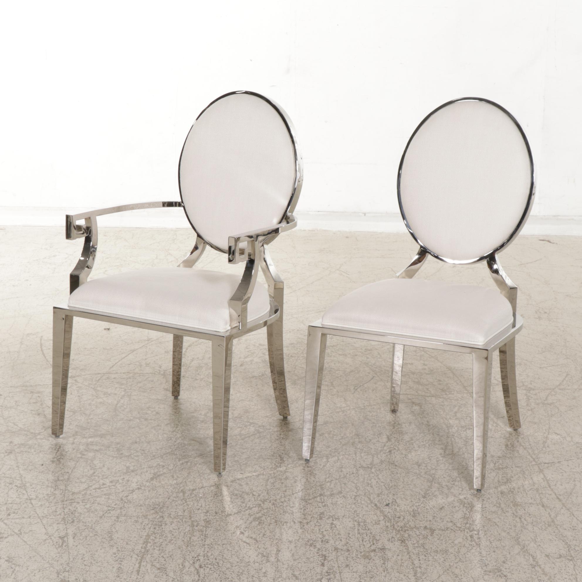 Bernhardt "Percival" Chromed Metal and Linen Blend Dining Chairs
