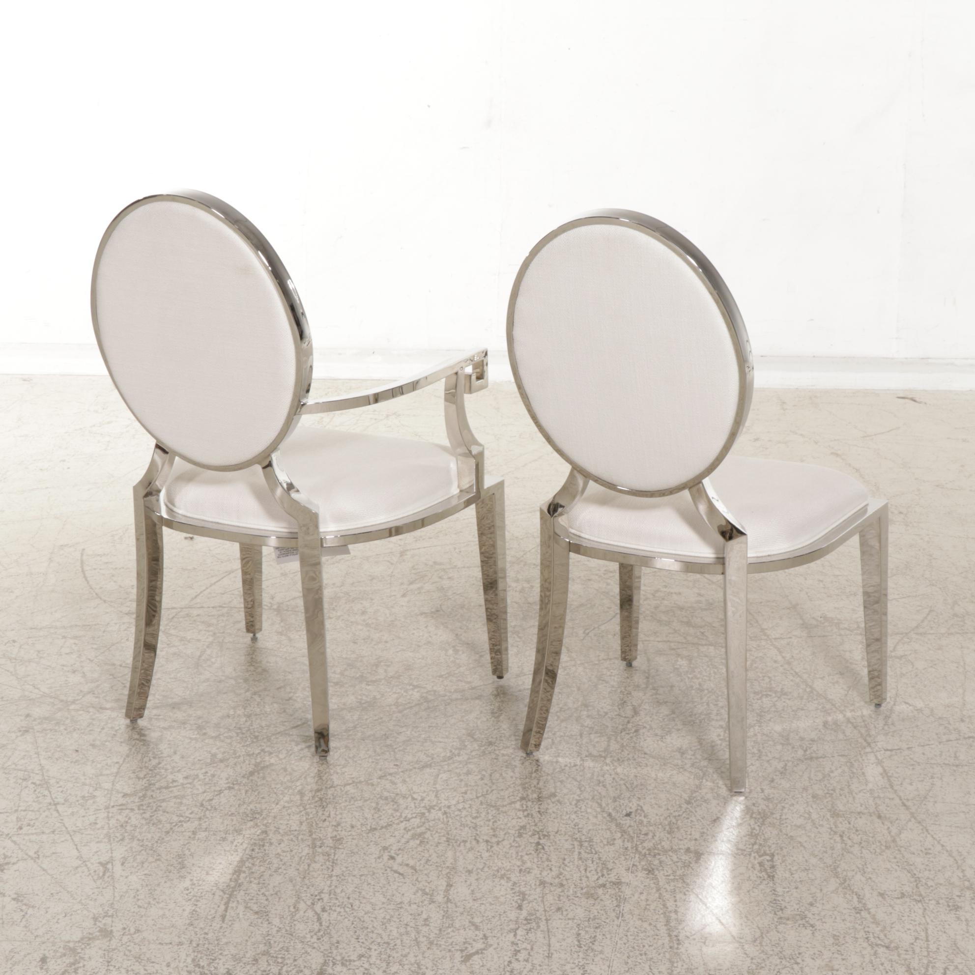 Bernhardt "Percival" Chromed Metal and Linen Blend Dining Chairs