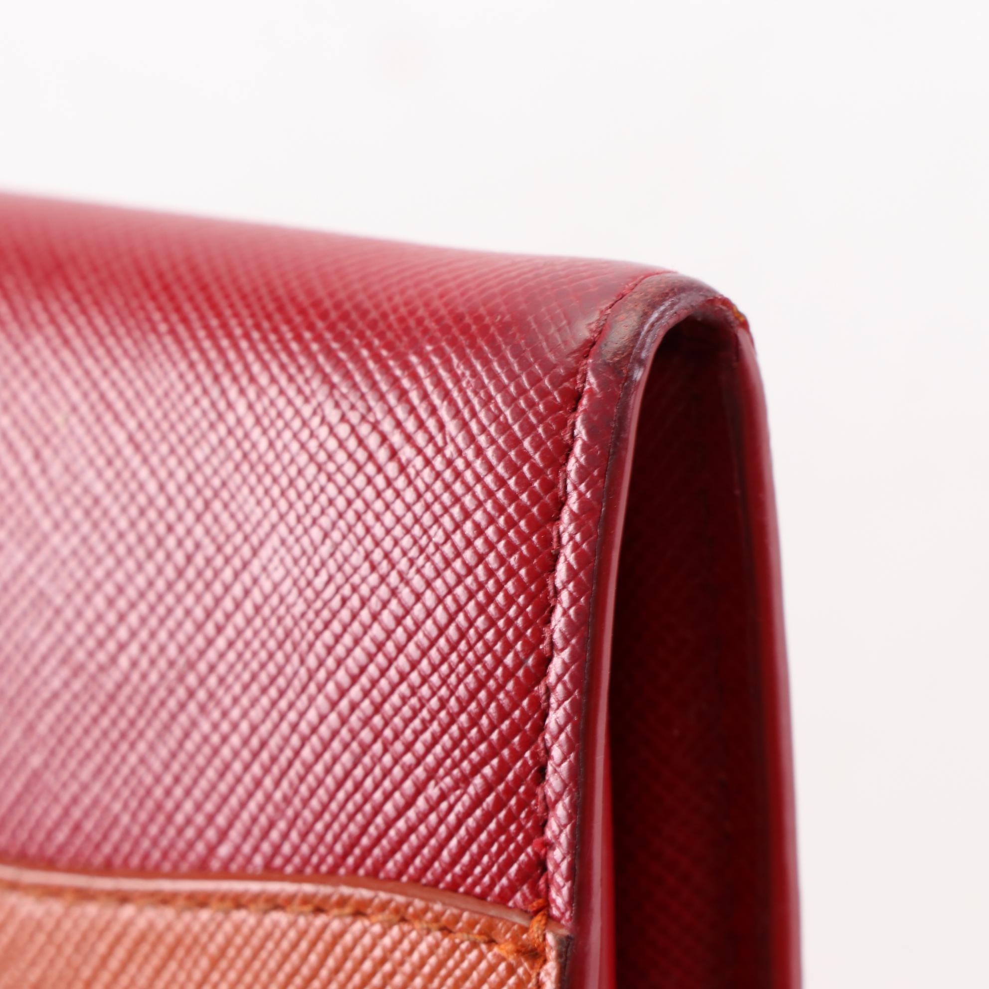 Prada Front Flap Long Wallet in Red and Orange Saffiano Wave Leather