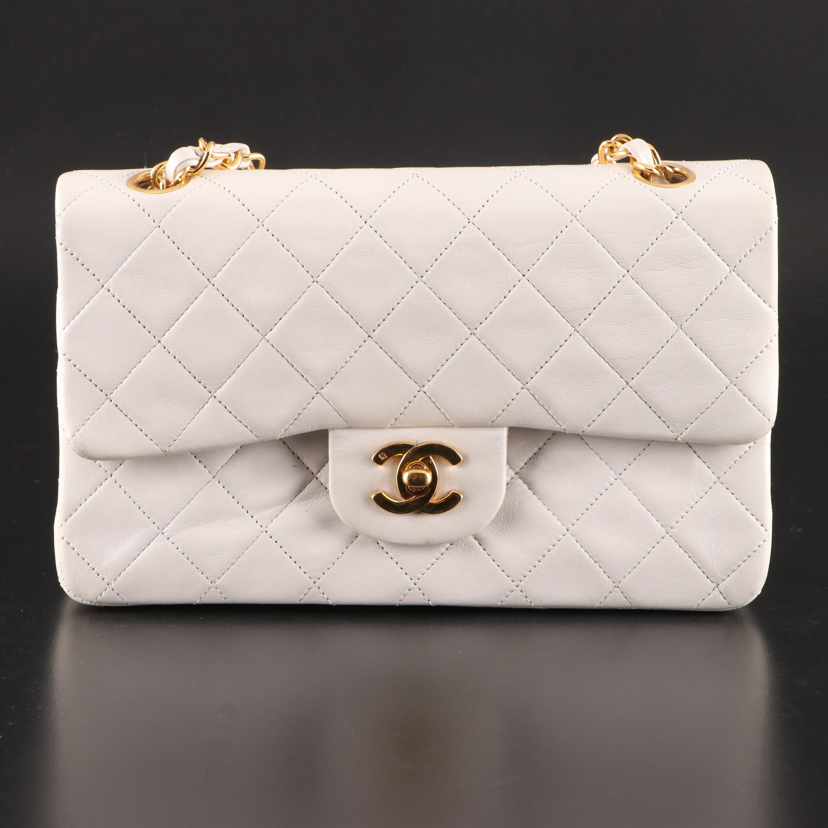 Chanel Small Classic Flap Shoulder Bag in White Quilted Lambskin with Box