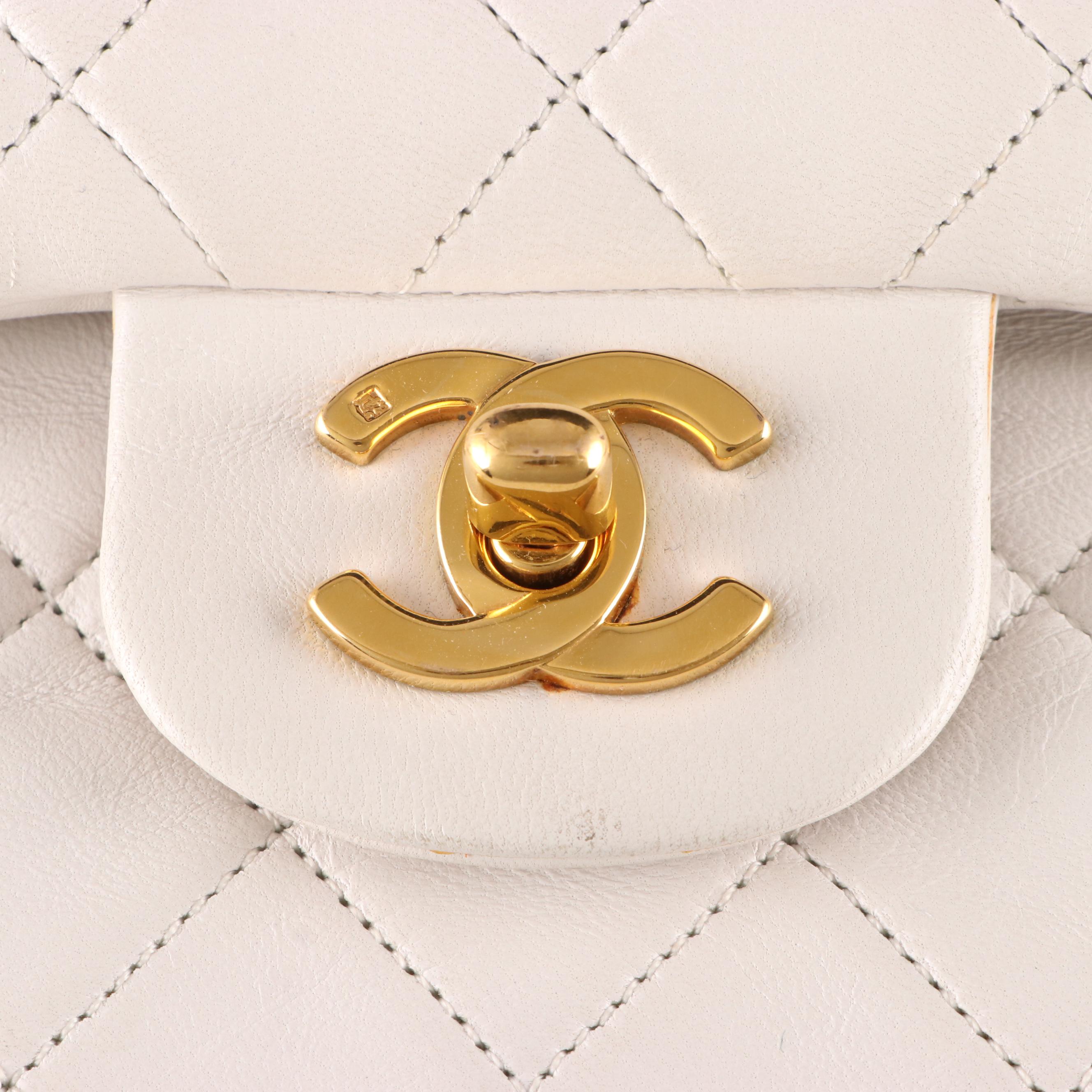 Chanel Small Classic Flap Shoulder Bag in White Quilted Lambskin with Box