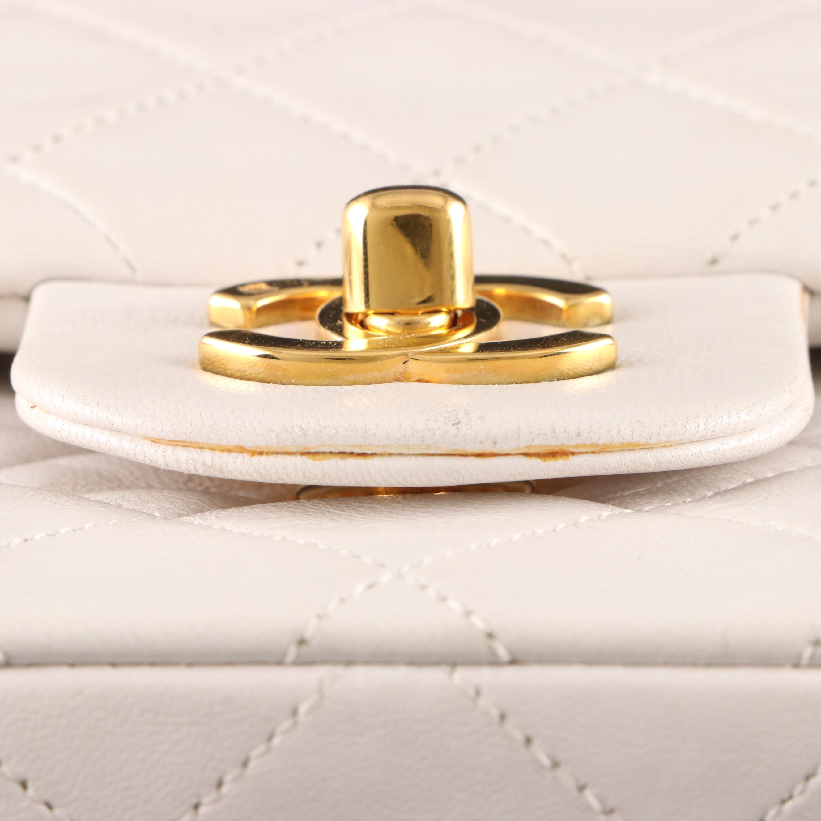 Chanel Small Classic Flap Shoulder Bag in White Quilted Lambskin with Box