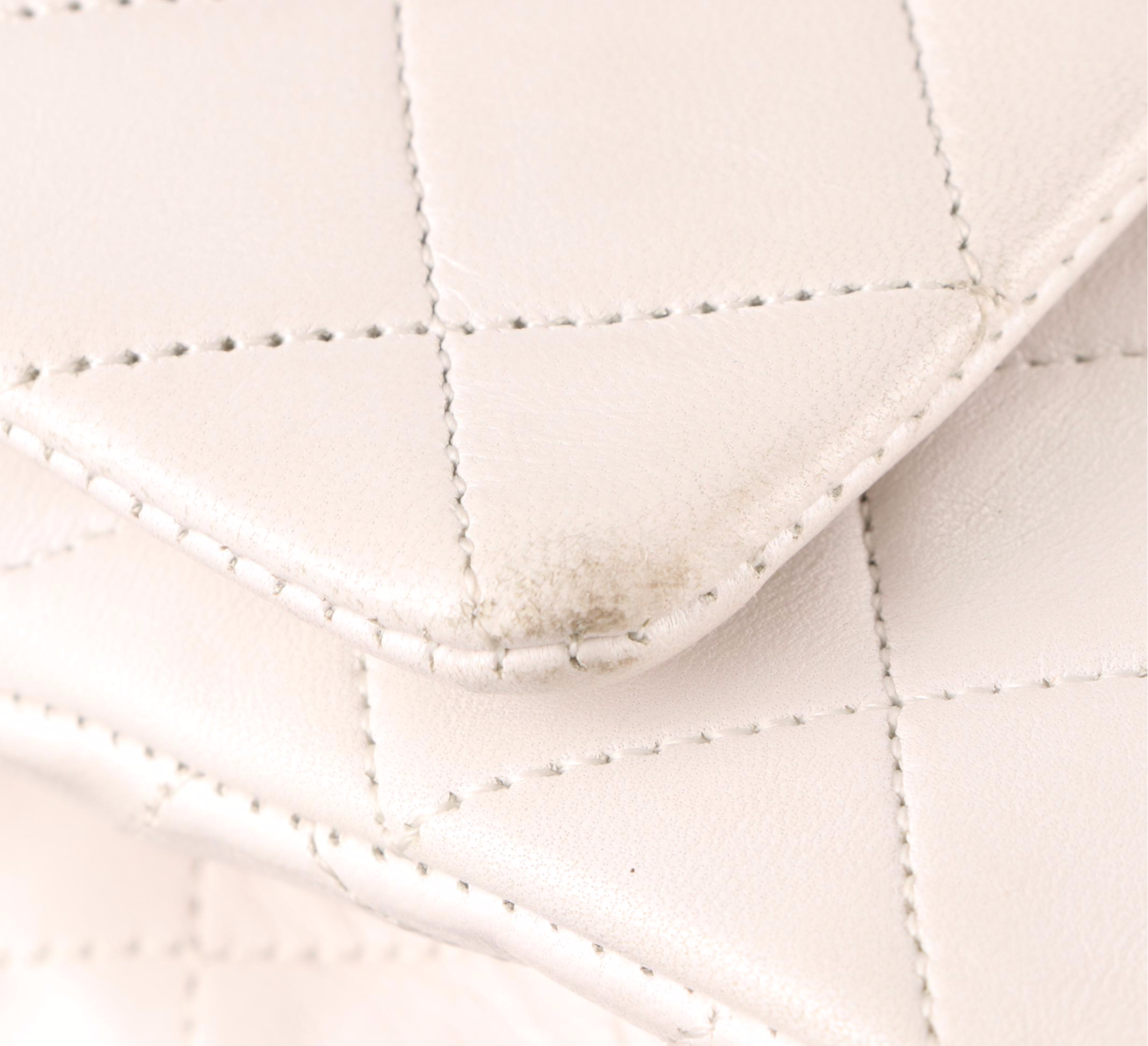 Chanel Small Classic Flap Shoulder Bag in White Quilted Lambskin with Box