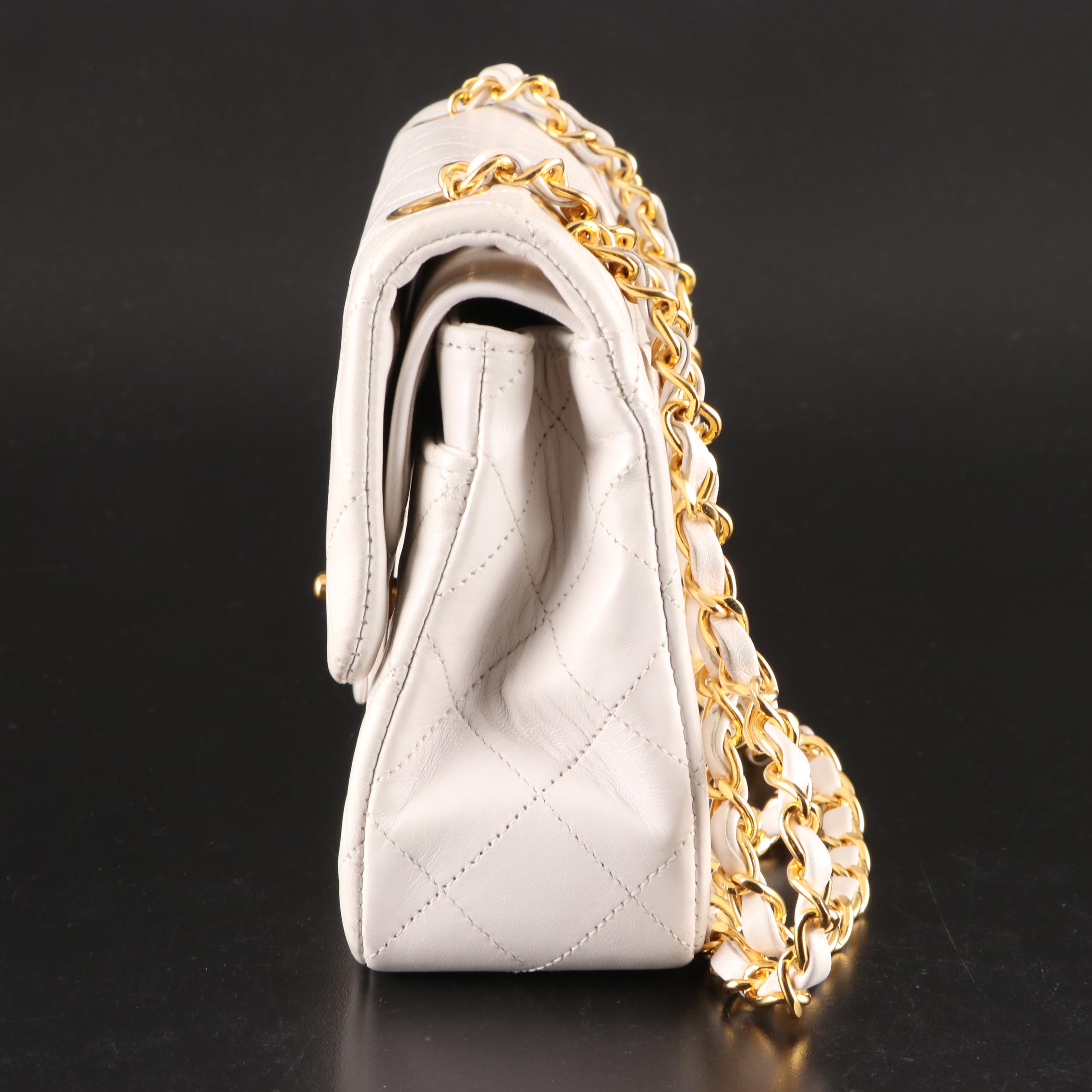 Chanel Small Classic Flap Shoulder Bag in White Quilted Lambskin with Box