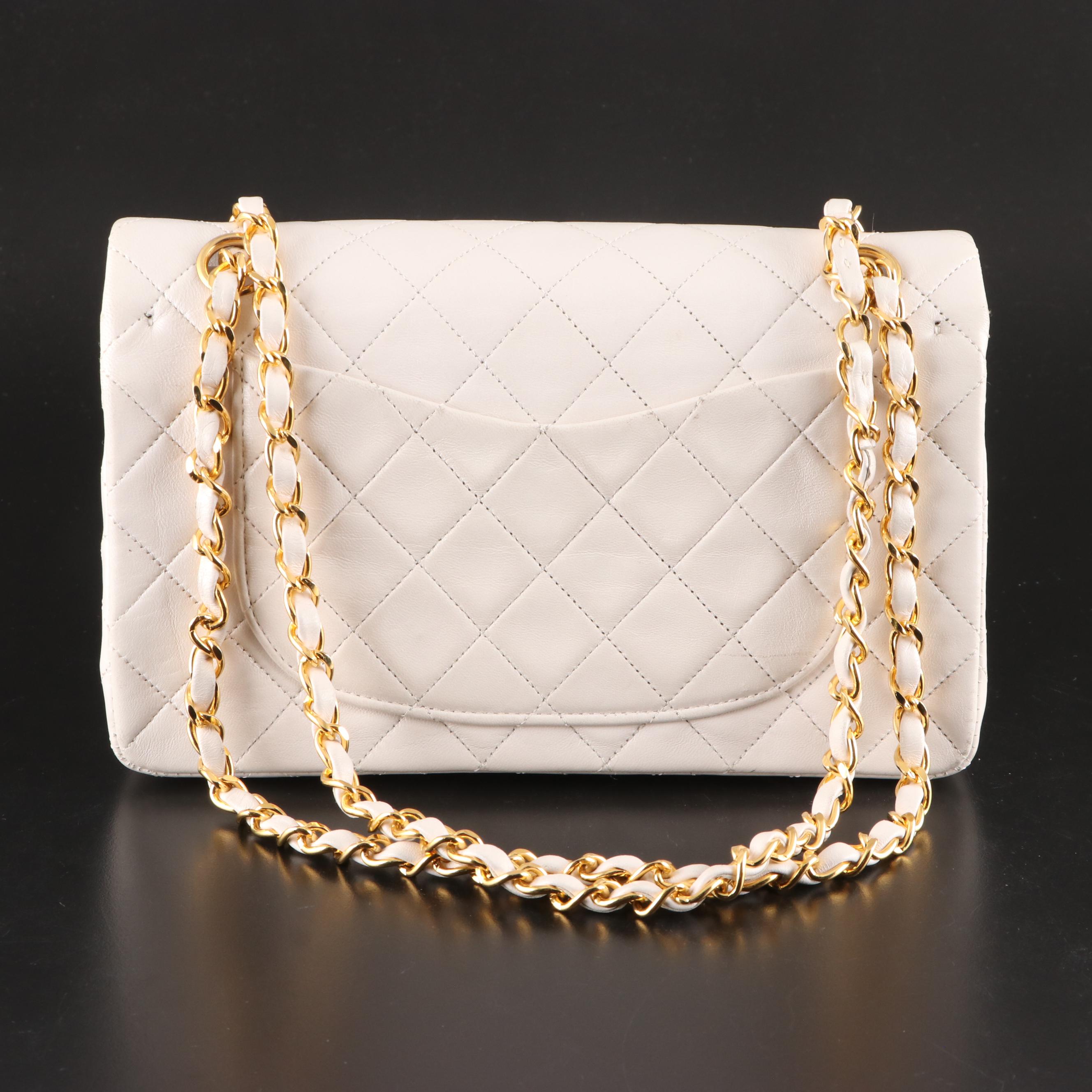 Chanel Small Classic Flap Shoulder Bag in White Quilted Lambskin with Box