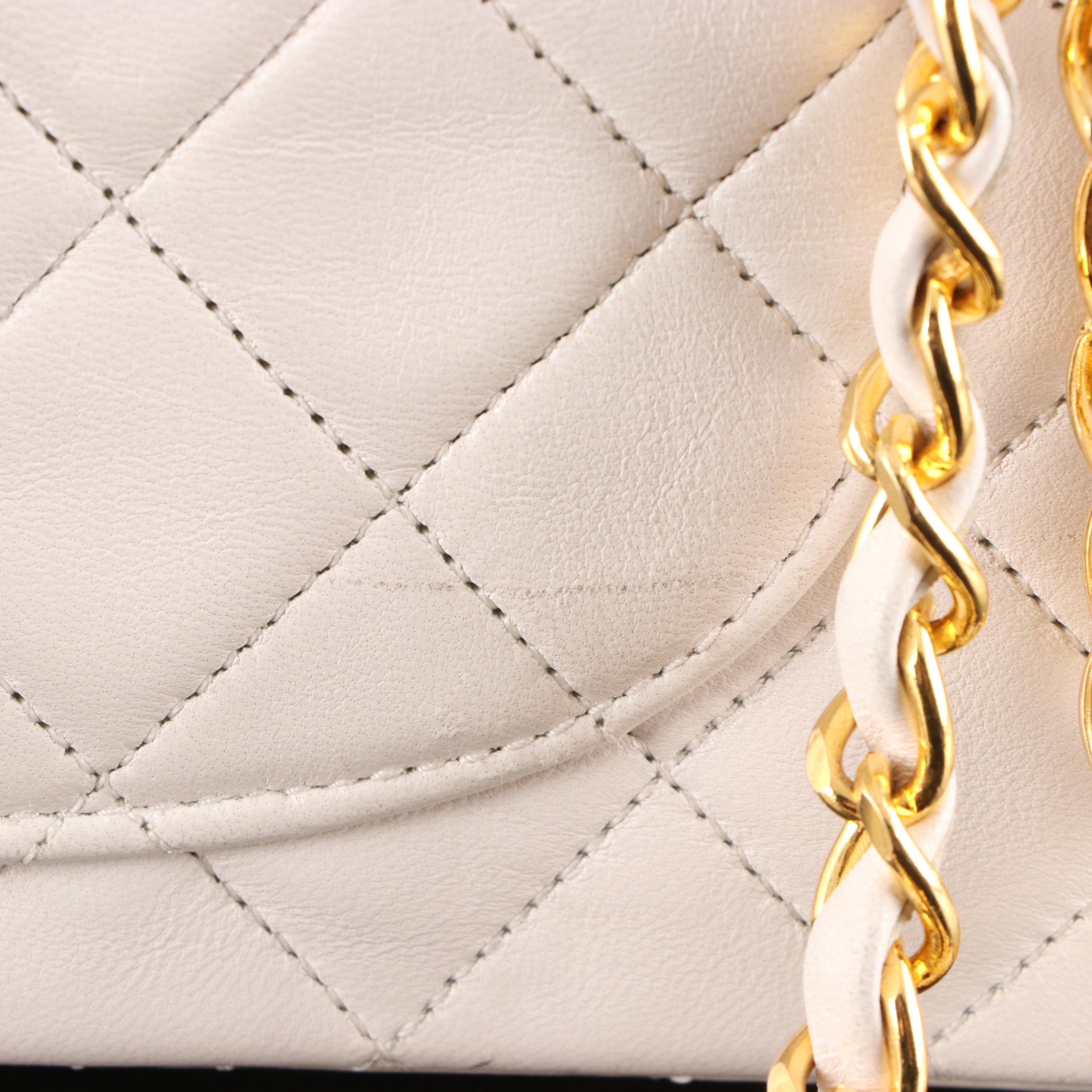 Chanel Small Classic Flap Shoulder Bag in White Quilted Lambskin with Box