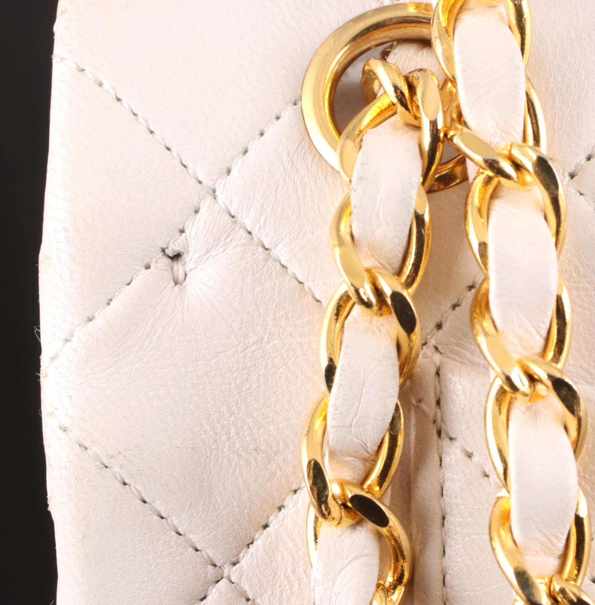 Chanel Small Classic Flap Shoulder Bag in White Quilted Lambskin with Box