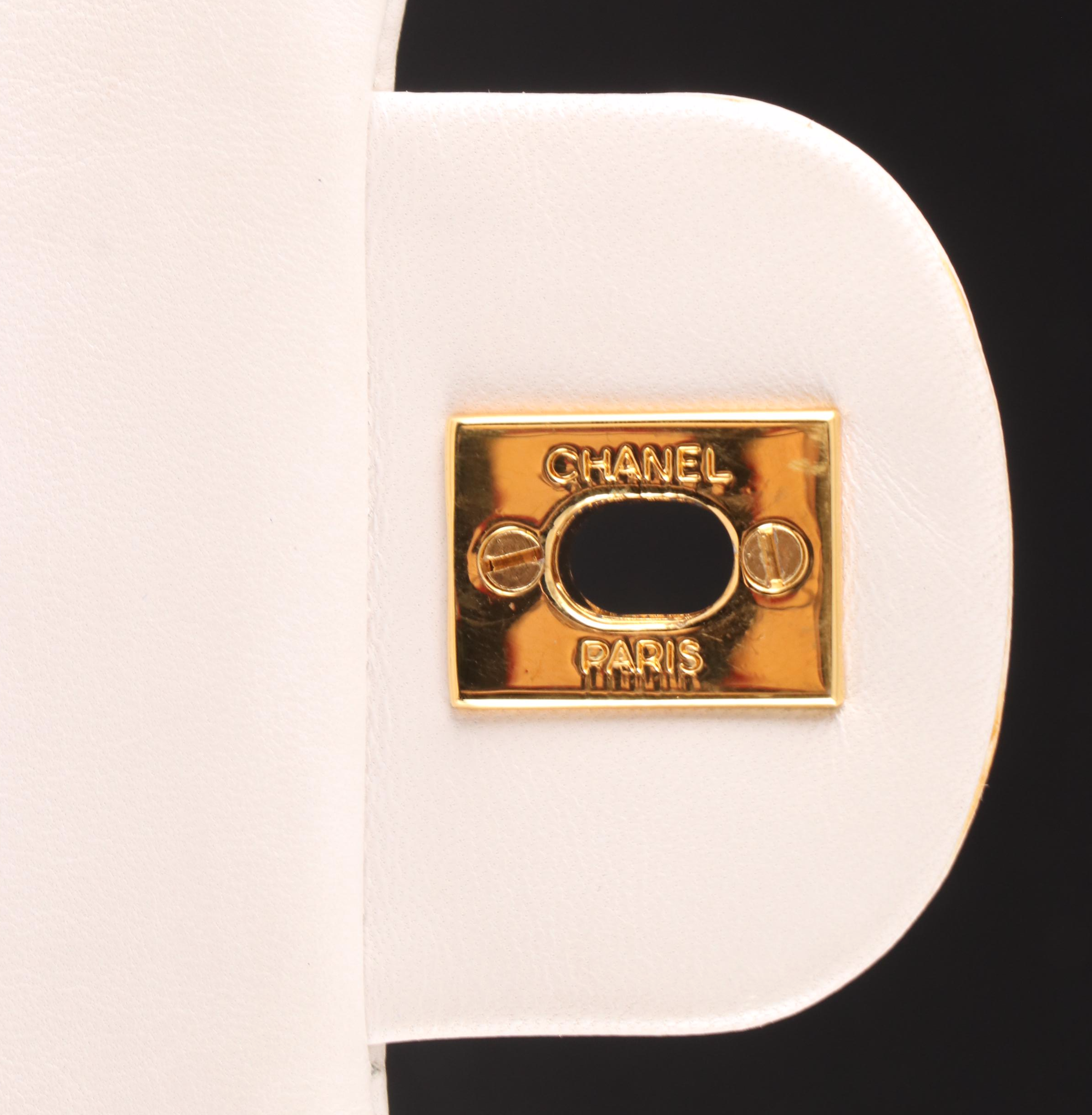 Chanel Small Classic Flap Shoulder Bag in White Quilted Lambskin with Box