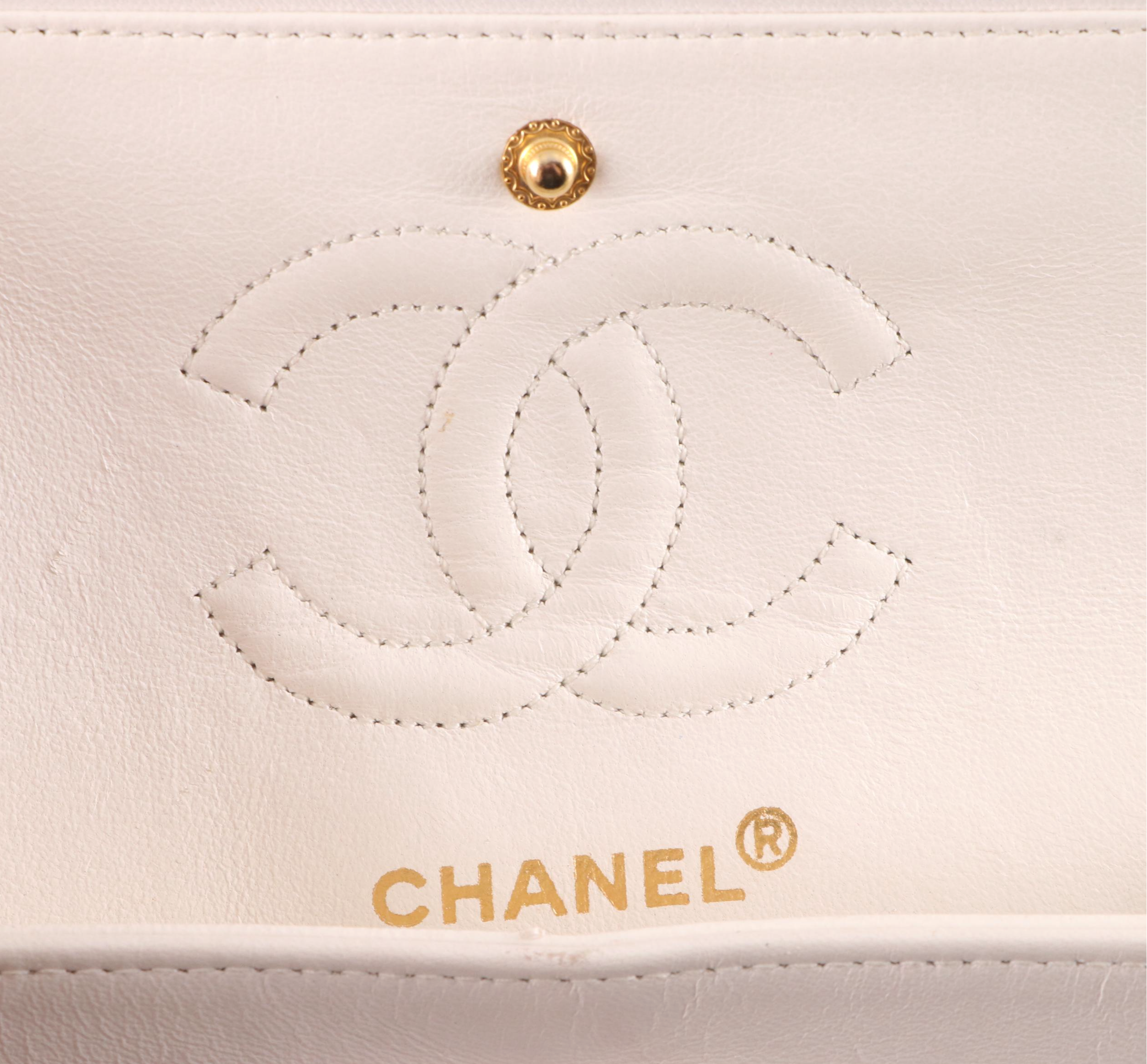 Chanel Small Classic Flap Shoulder Bag in White Quilted Lambskin with Box