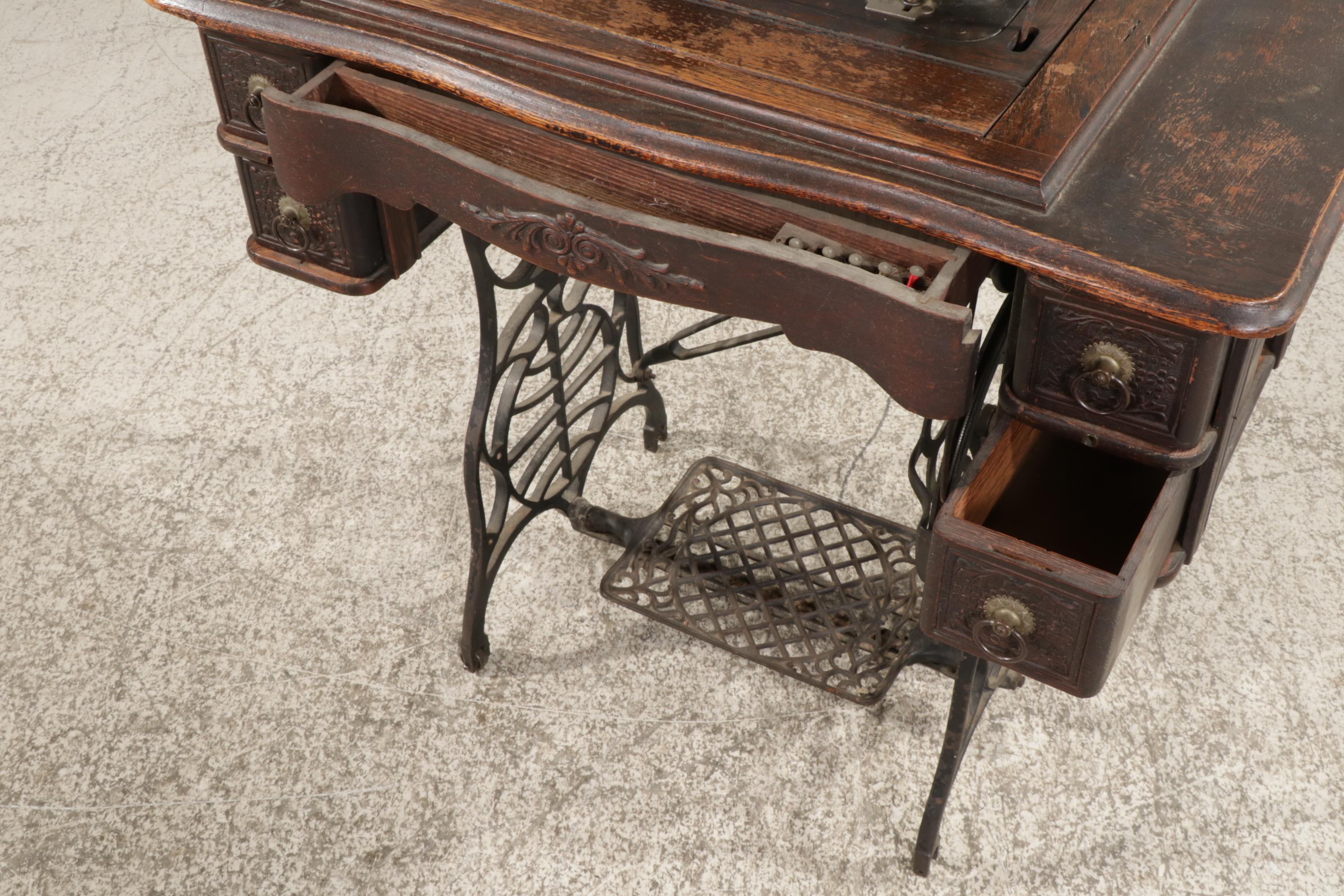 Sears "Minnesota B" Sewing Machine With 5-Drawer Drop Leaf Cabinet, 1904