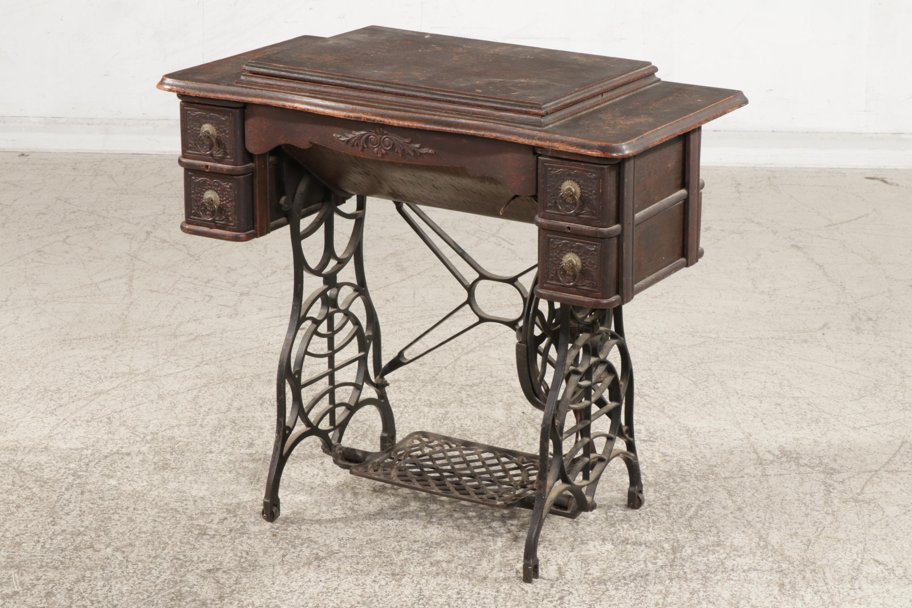 Sears "Minnesota B" Sewing Machine With 5-Drawer Drop Leaf Cabinet, 1904
