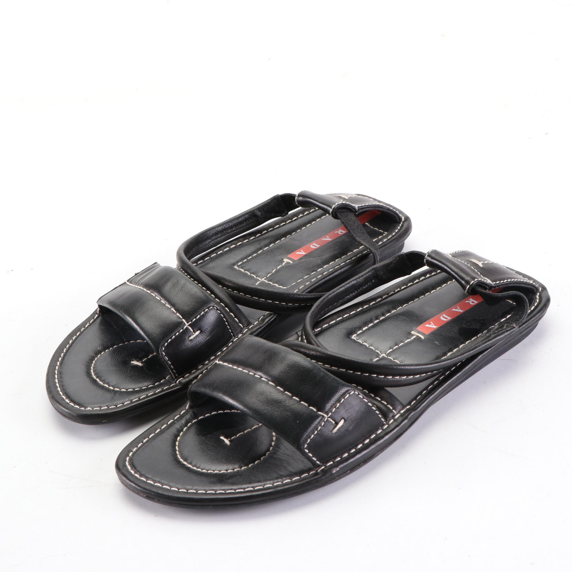 Prada Linea Rossa Leather Wedge Sandals