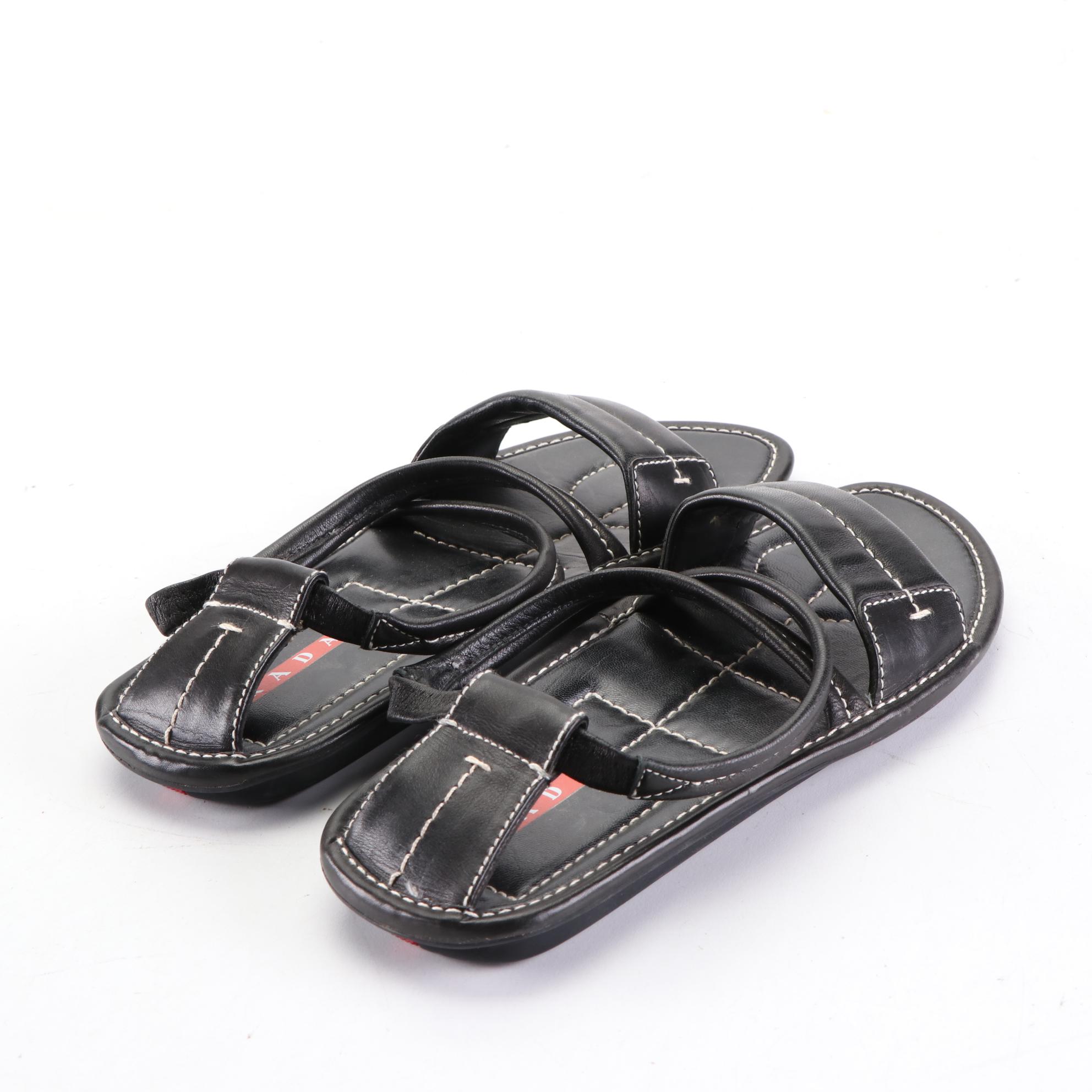 Prada Linea Rossa Leather Wedge Sandals