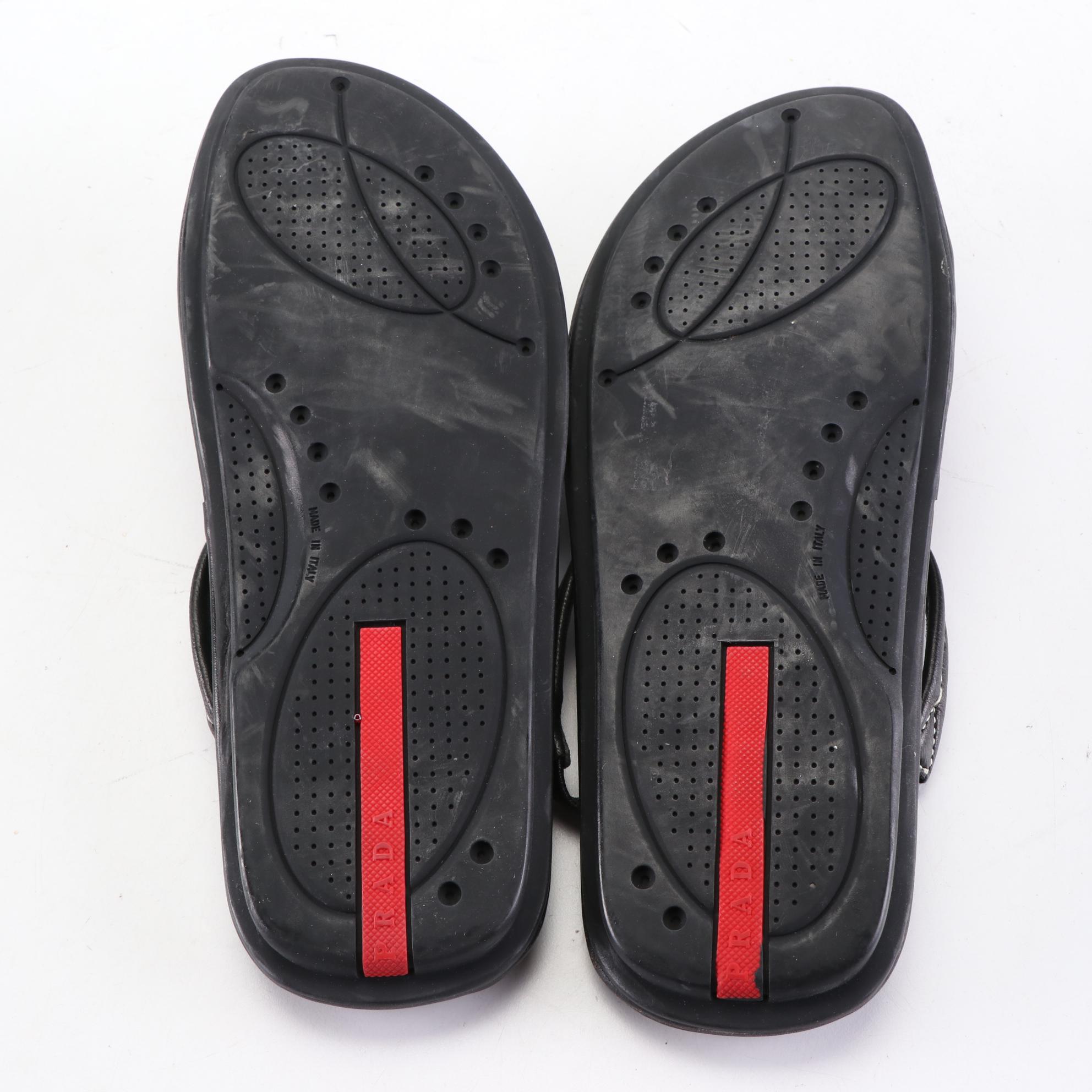 Prada Linea Rossa Leather Wedge Sandals