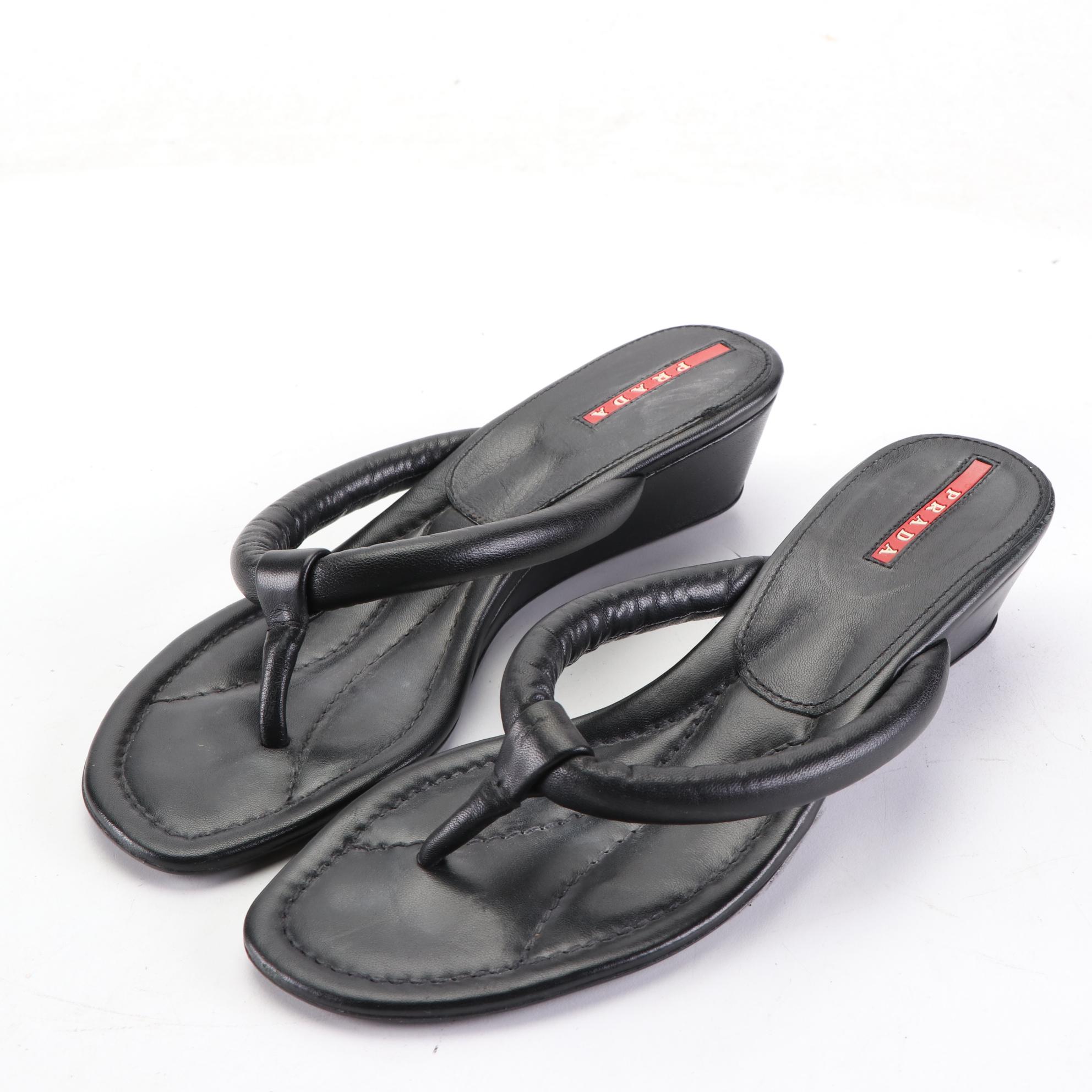 Prada Linea Rossa Leather Wedge Sandals
