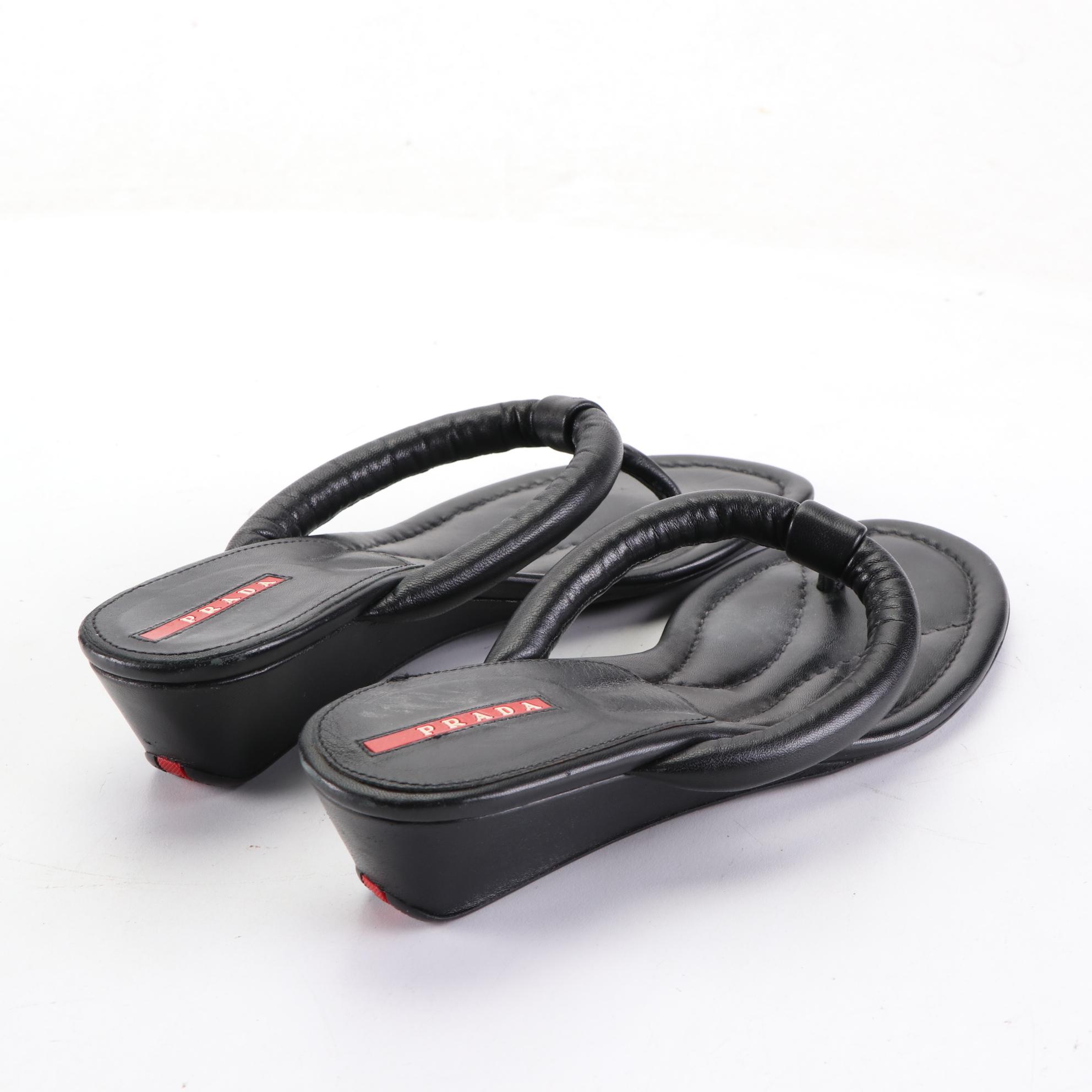 Prada Linea Rossa Leather Wedge Sandals