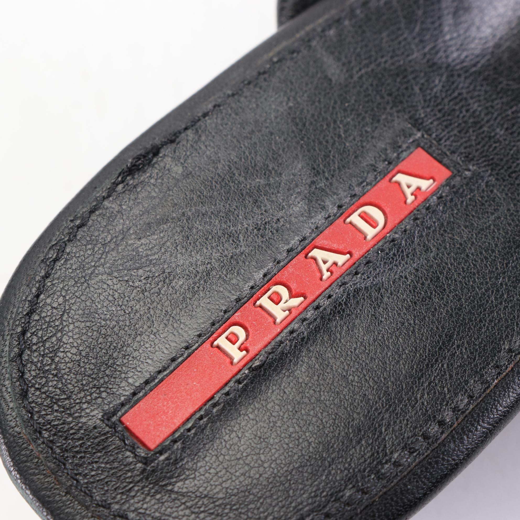 Prada Linea Rossa Leather Wedge Sandals