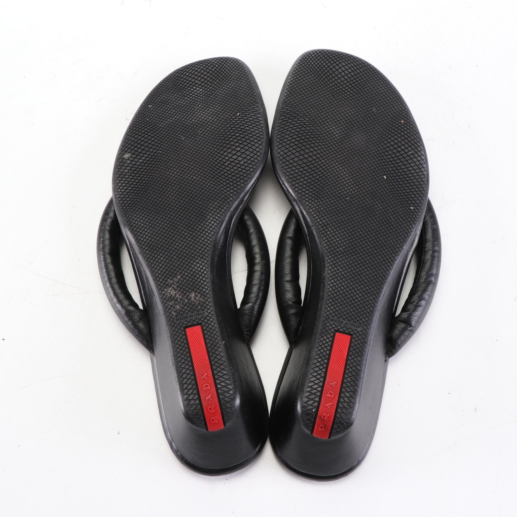 Prada Linea Rossa Leather Wedge Sandals