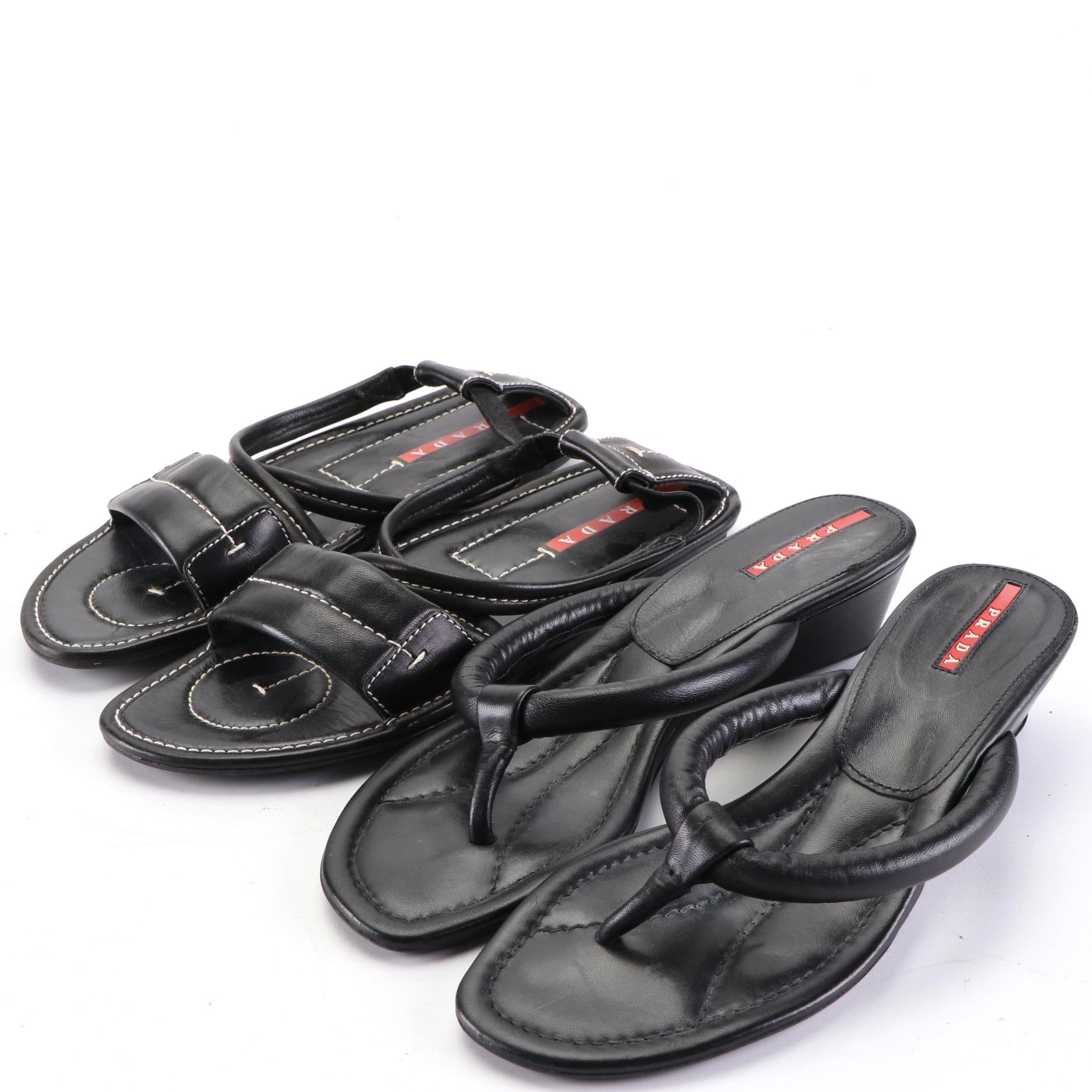 Prada Linea Rossa Leather Wedge Sandals