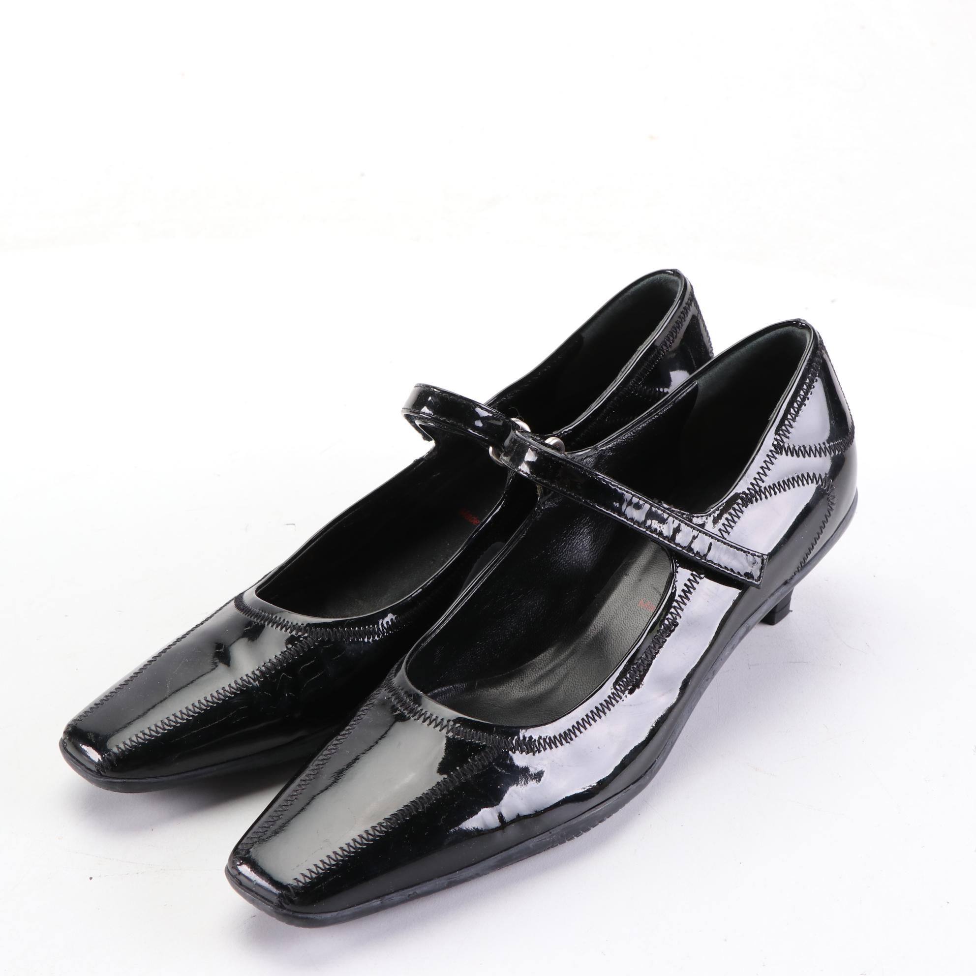 Prada Square-Toe Pumps in Suede and Patent Leather