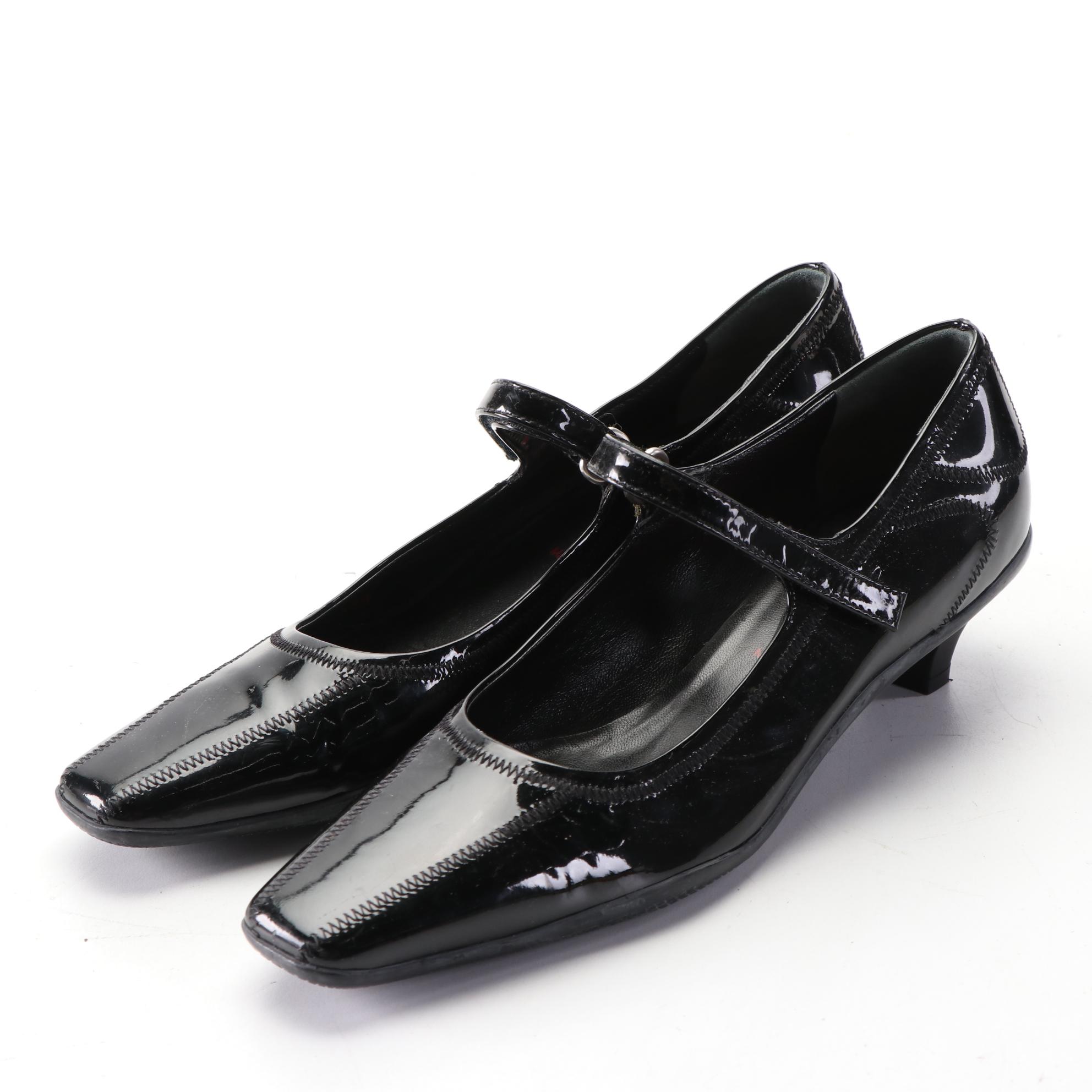 Prada Square-Toe Pumps in Suede and Patent Leather