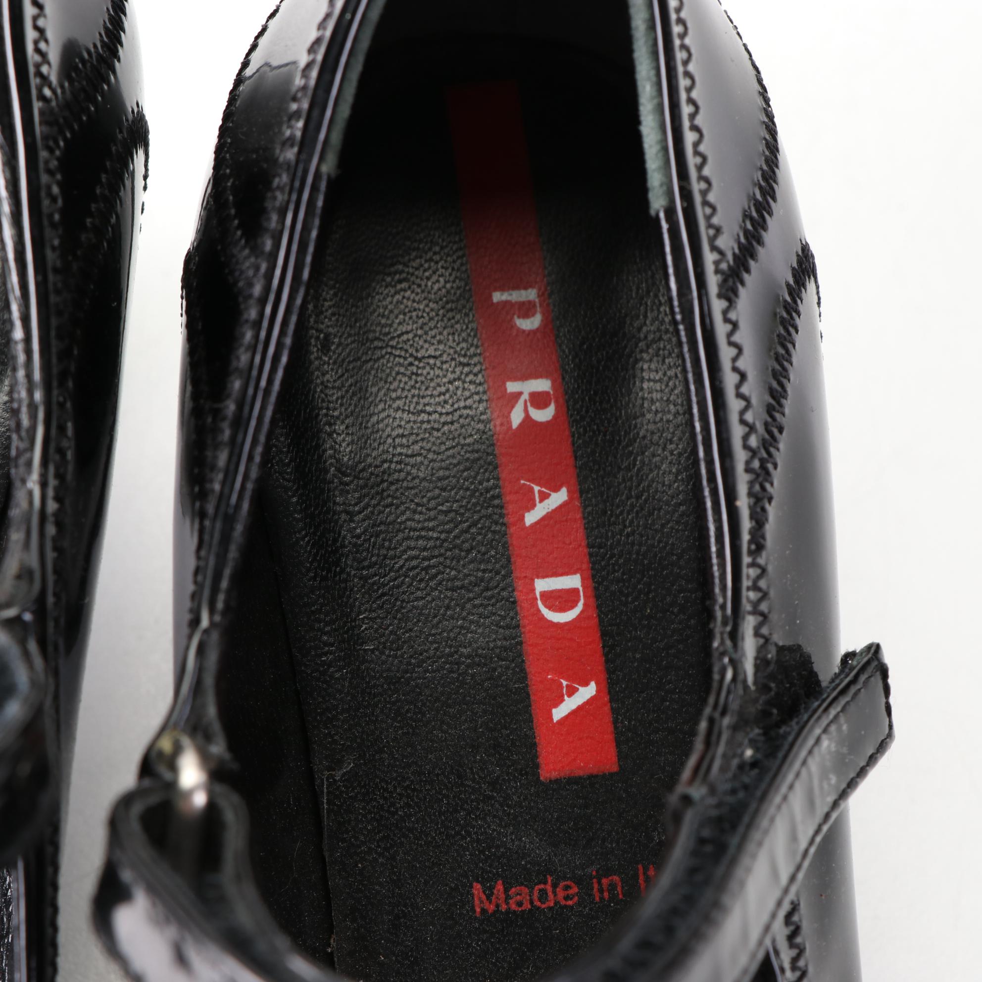 Prada Square-Toe Pumps in Suede and Patent Leather