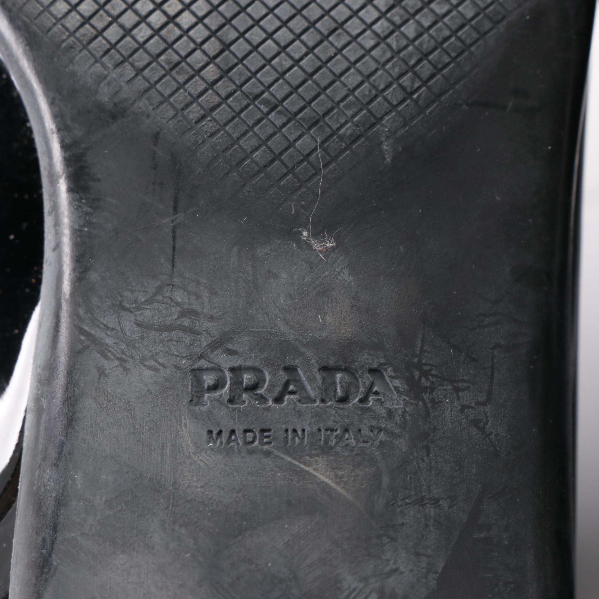 Prada Square-Toe Pumps in Suede and Patent Leather