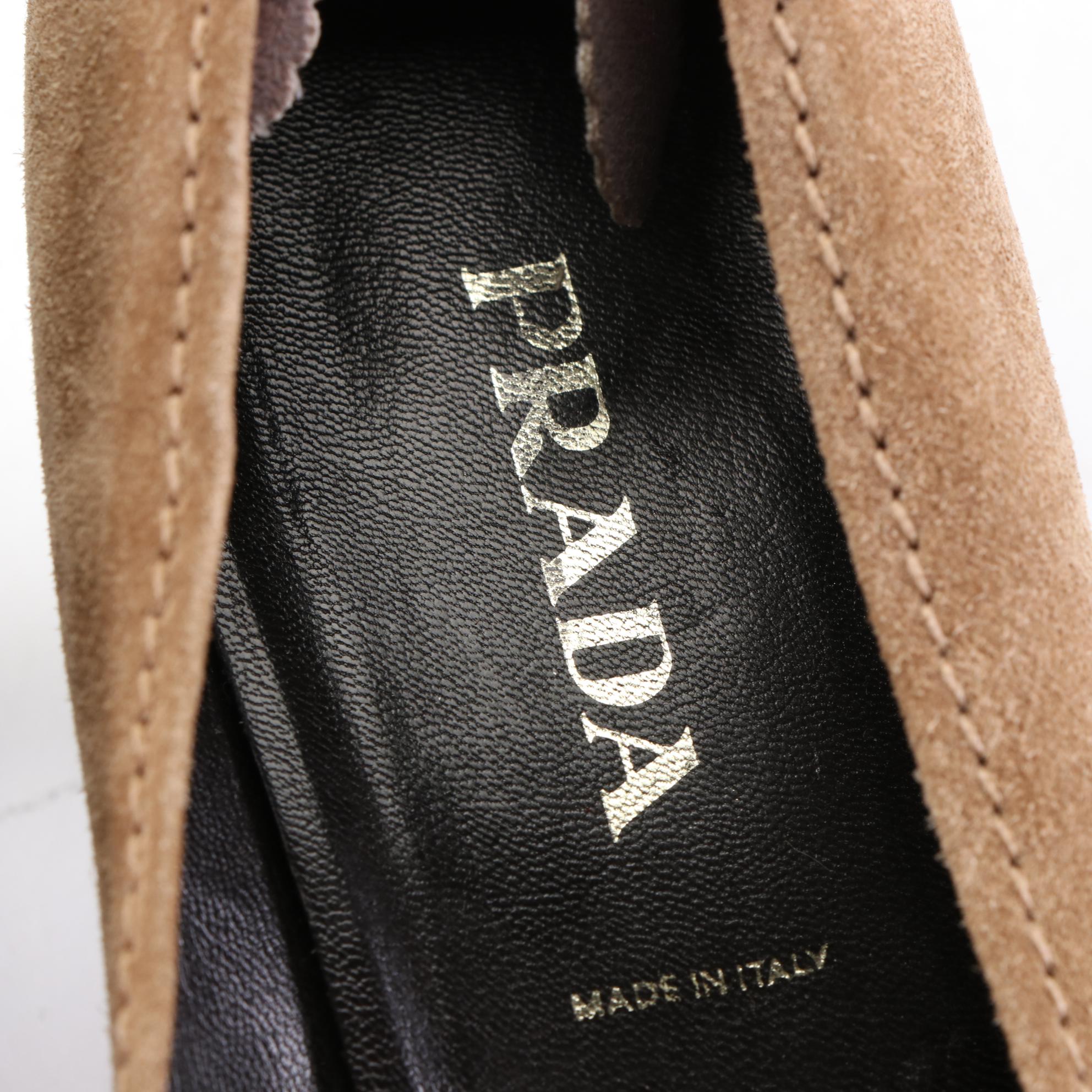 Prada Square-Toe Pumps in Suede and Patent Leather