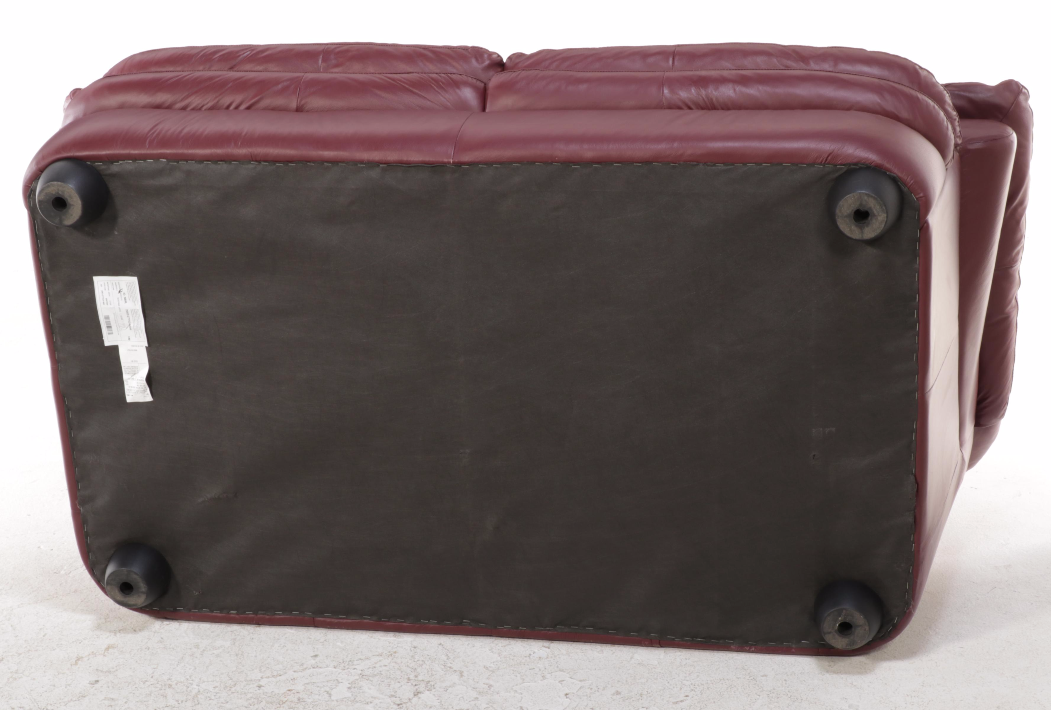 Italian Leather Overstuffed Loveseat