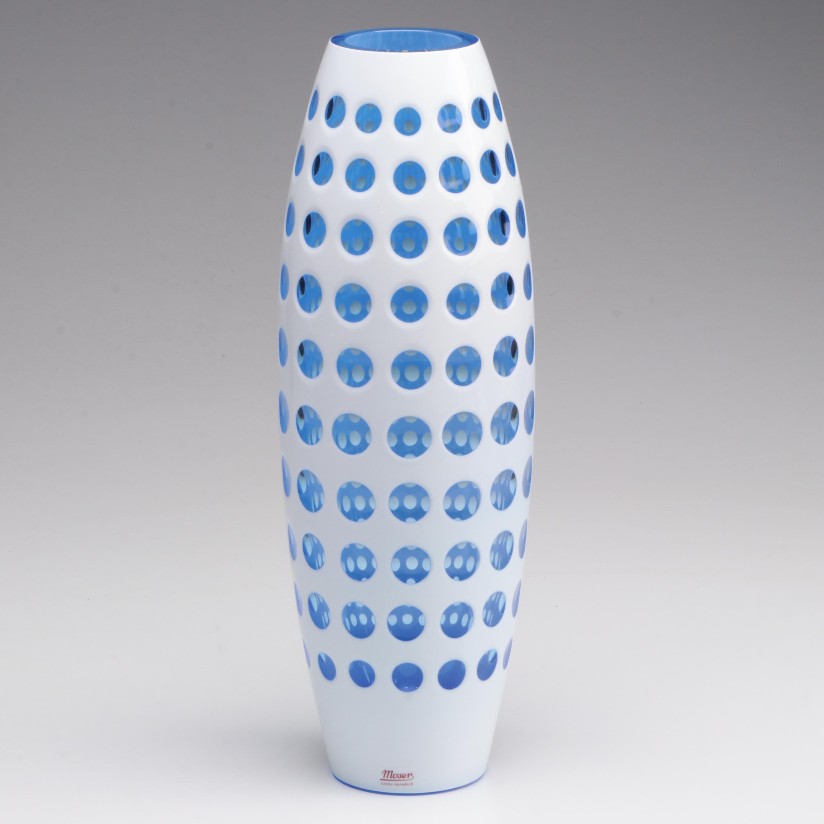 Moser Cut to Clear Crystal Vase with Box