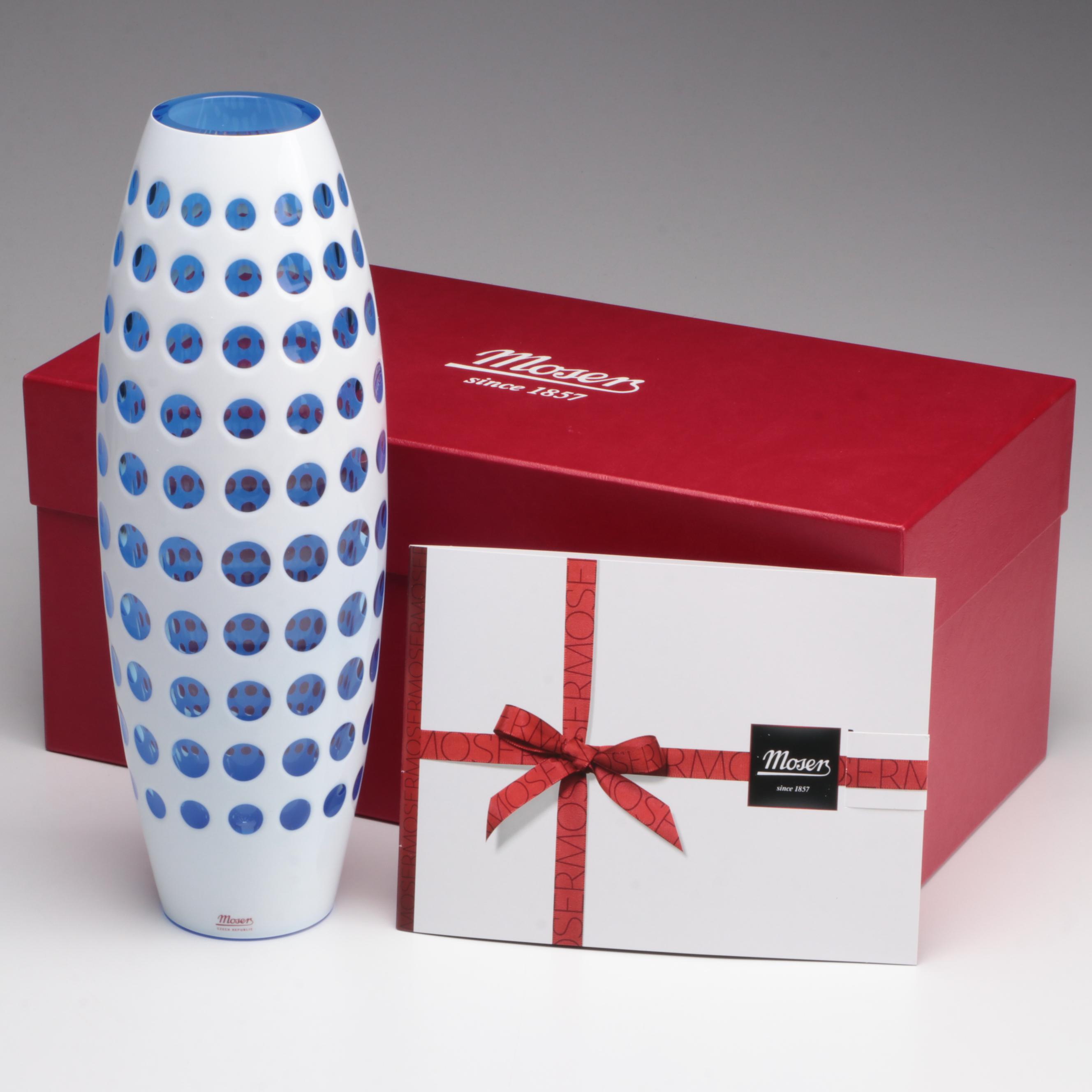 Moser Cut to Clear Crystal Vase with Box