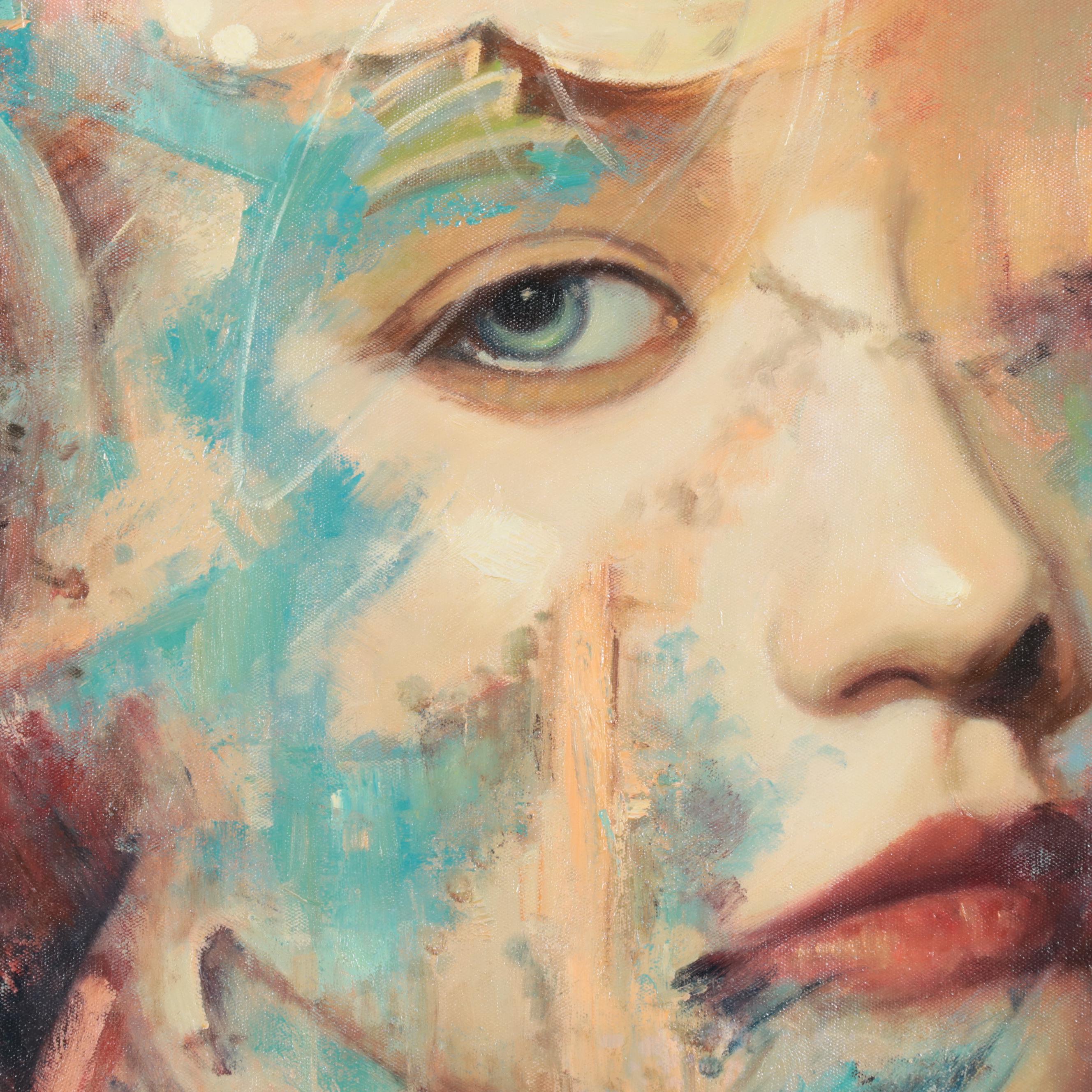 Expressionist Style Oil Painting of Figure, 21st Century