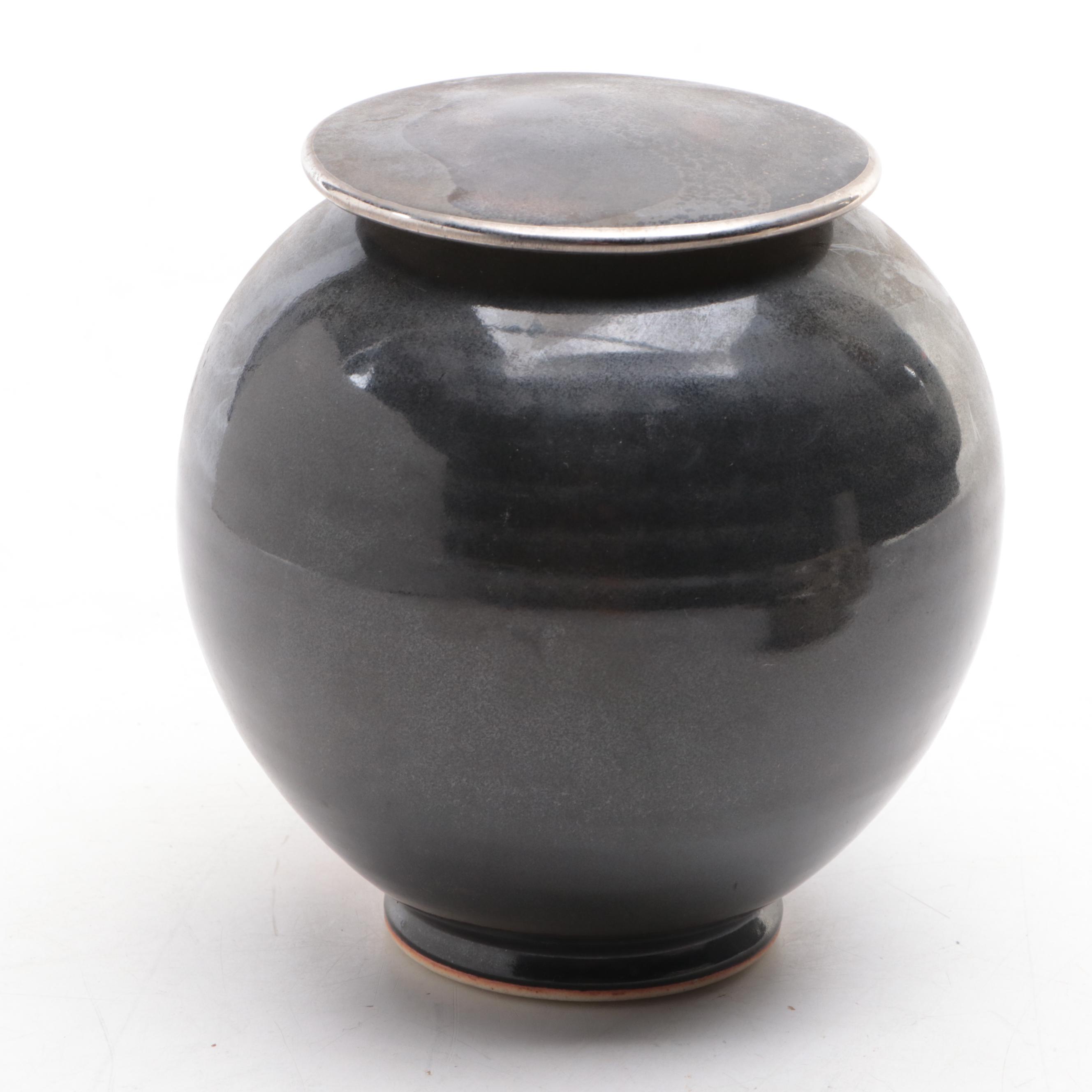 Swetye Pottery Metallic Ceramic Planter with Japanese Lidded Jar