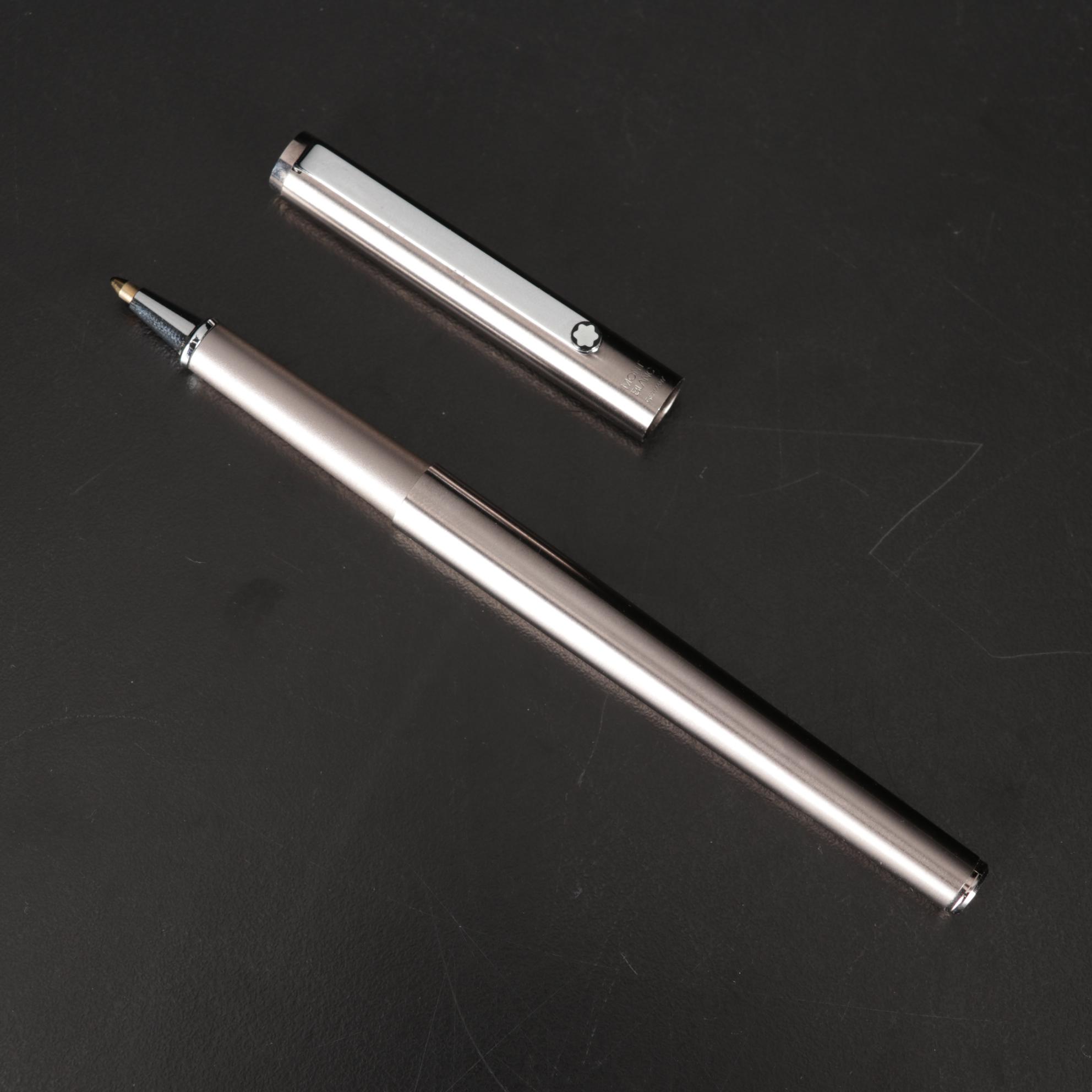 Montblanc Triple Star Brushed Metal Ballpoint Pen With Cap Clip, 1980s