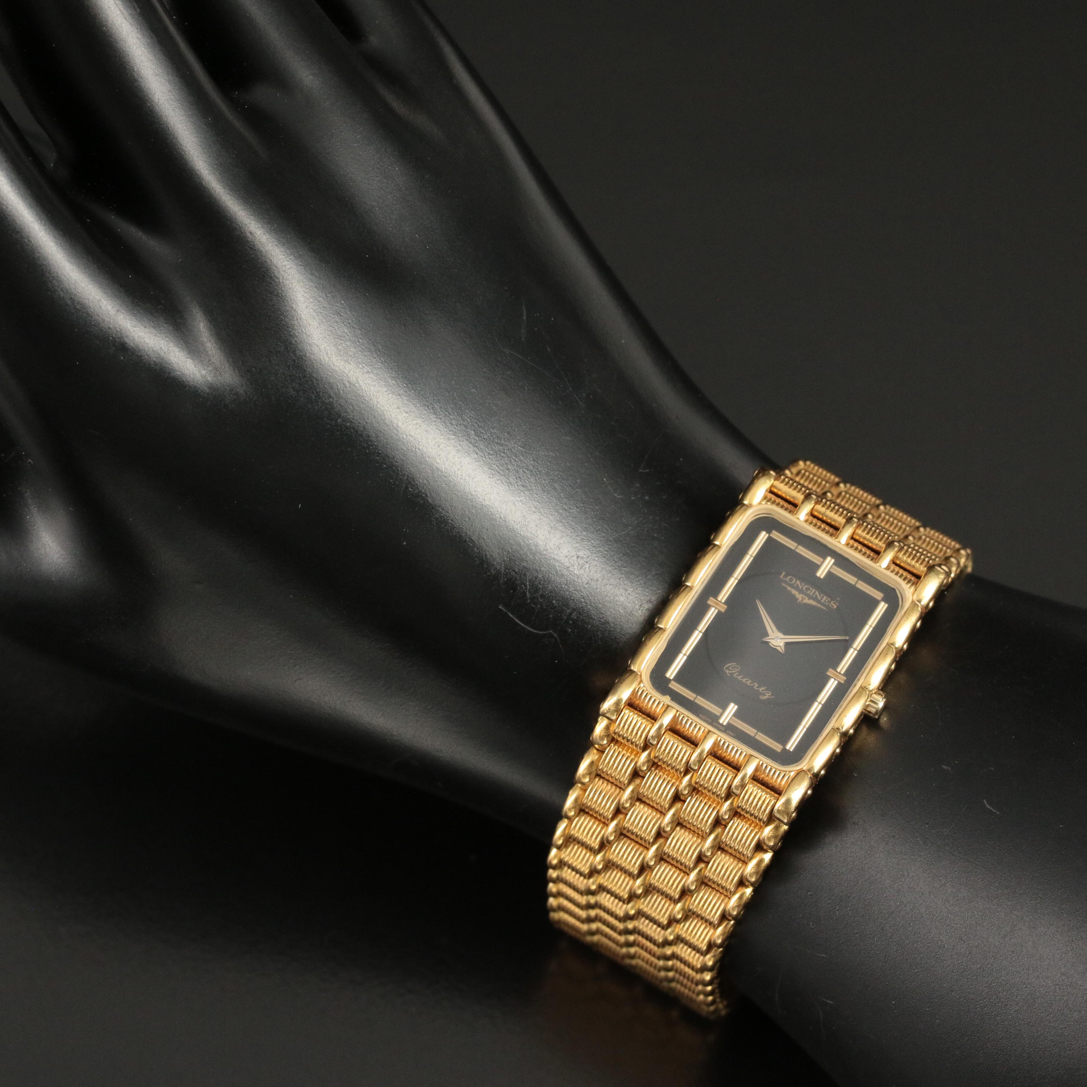 Longines Gold-Tone Watch with Integrated Bracelet